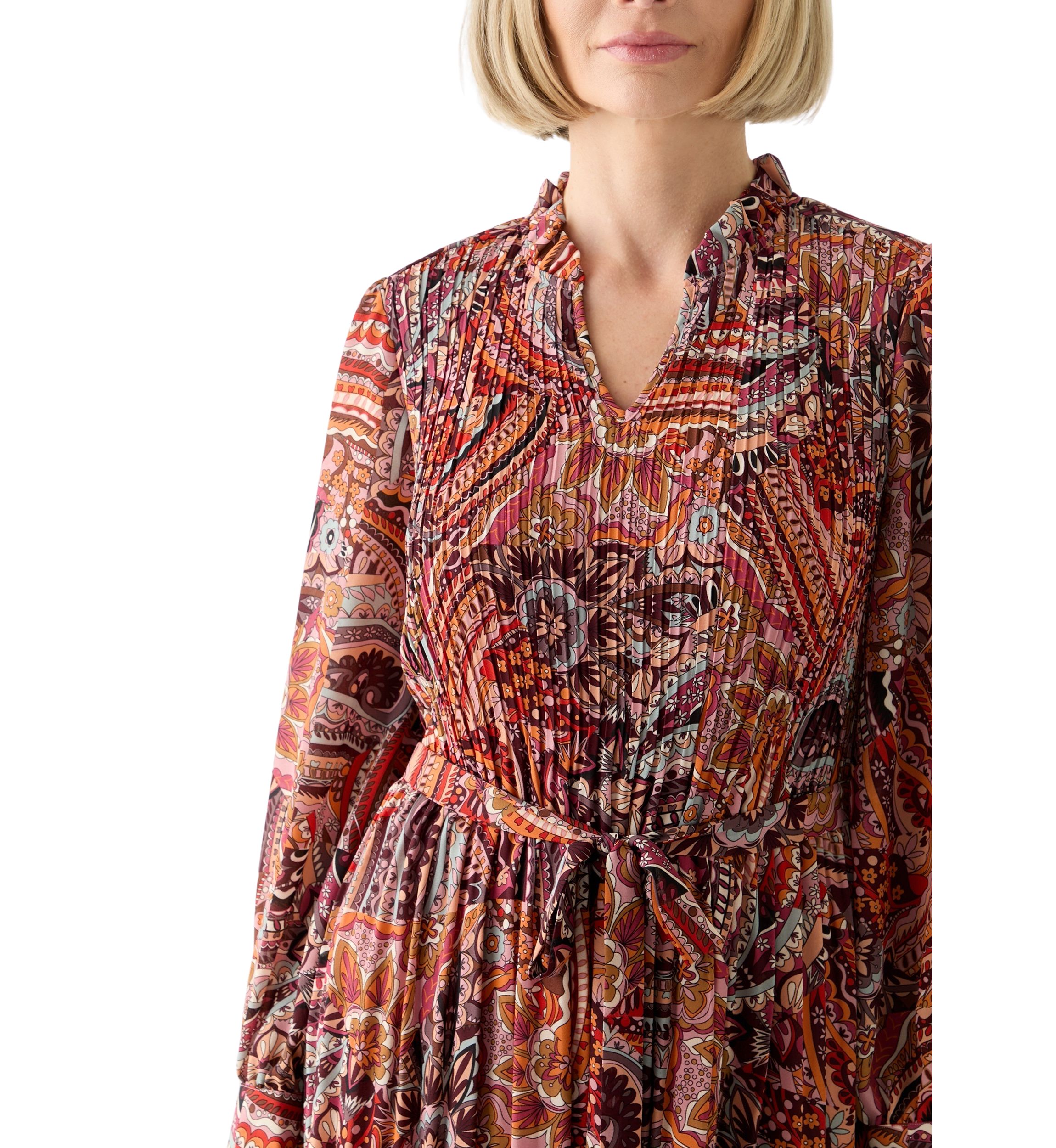 Womens Blouson Sleeve Printed Ruffle Collar Dress