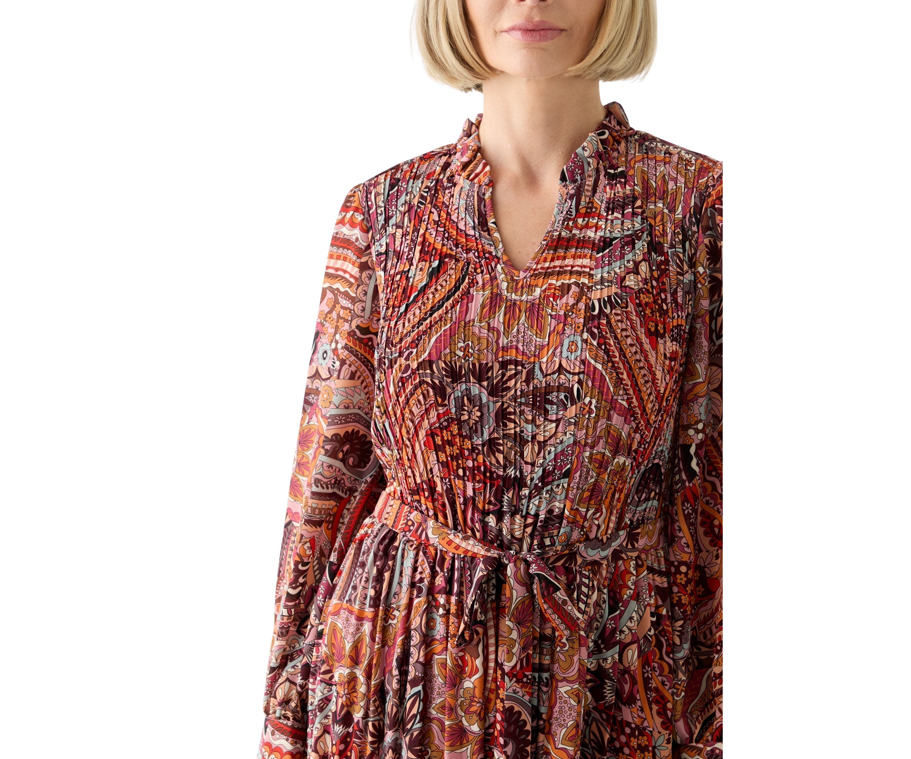 Womens Blouson Sleeve Printed Ruffle Collar Dress
