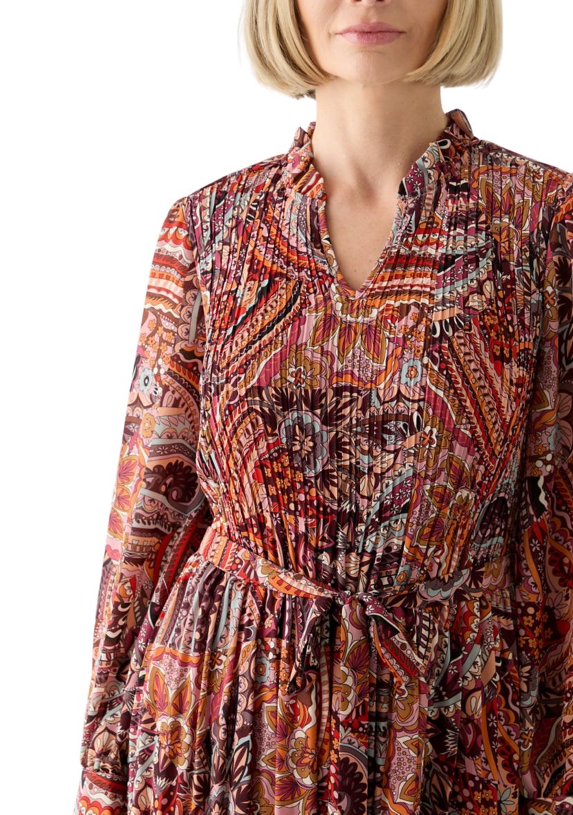 Womens Blouson Sleeve Printed Ruffle Collar Dress