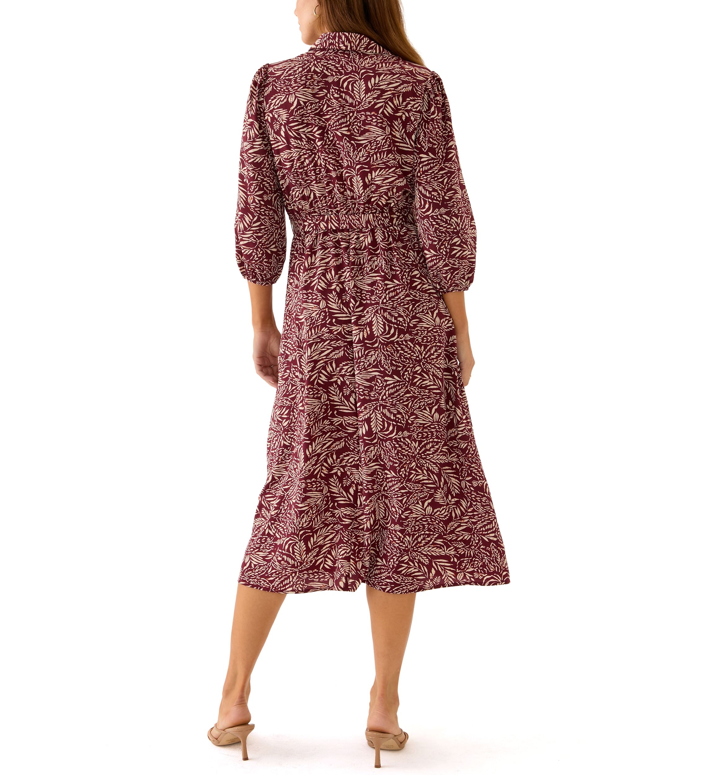 Womens 3/4 Sleeve Paisley Print Crepe Fit and Flare Dress