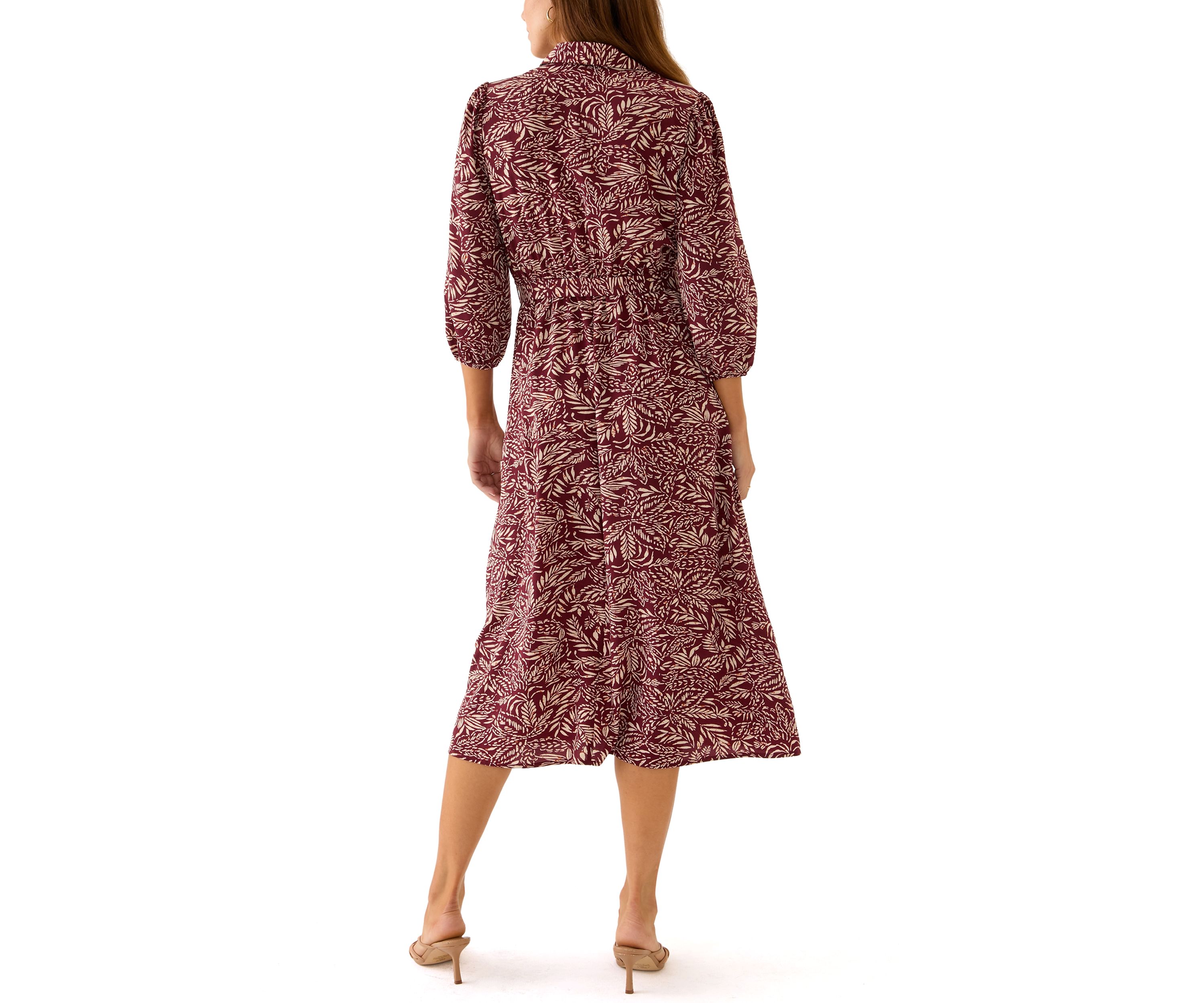 Womens 3/4 Sleeve Paisley Print Crepe Fit and Flare Dress