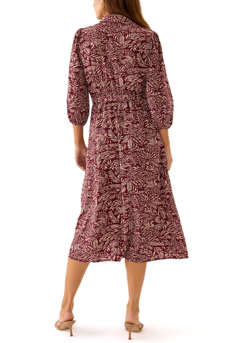 Womens 3/4 Sleeve Paisley Print Crepe Fit and Flare Dress