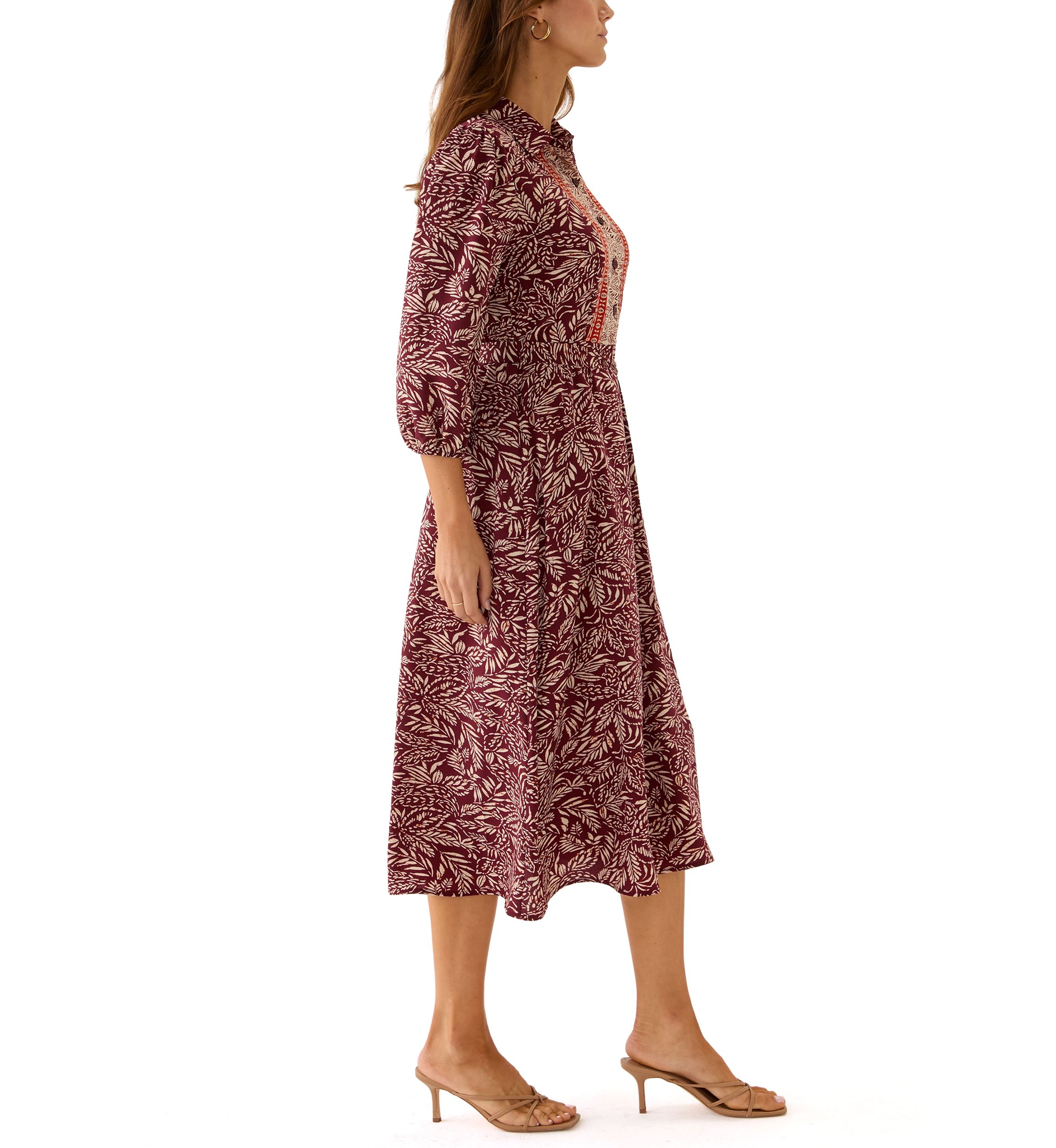 Womens 3/4 Sleeve Paisley Print Crepe Fit and Flare Dress