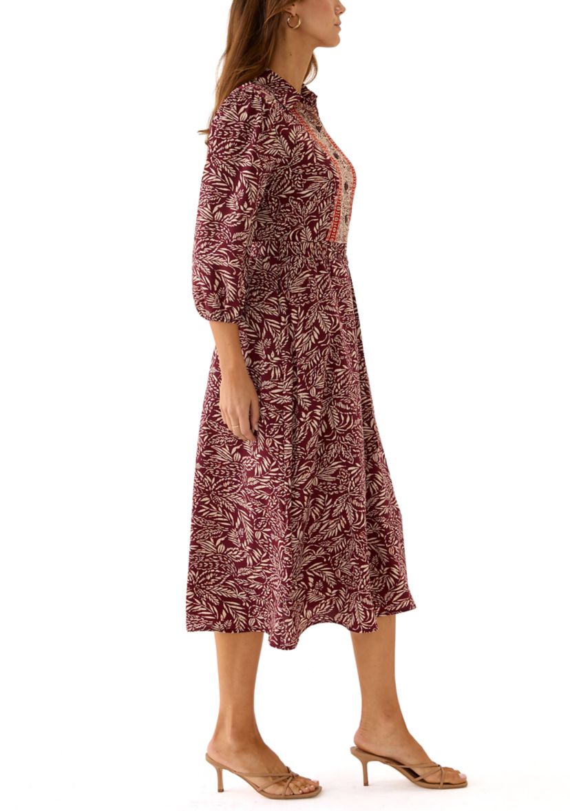 Womens 3/4 Sleeve Paisley Print Crepe Fit and Flare Dress