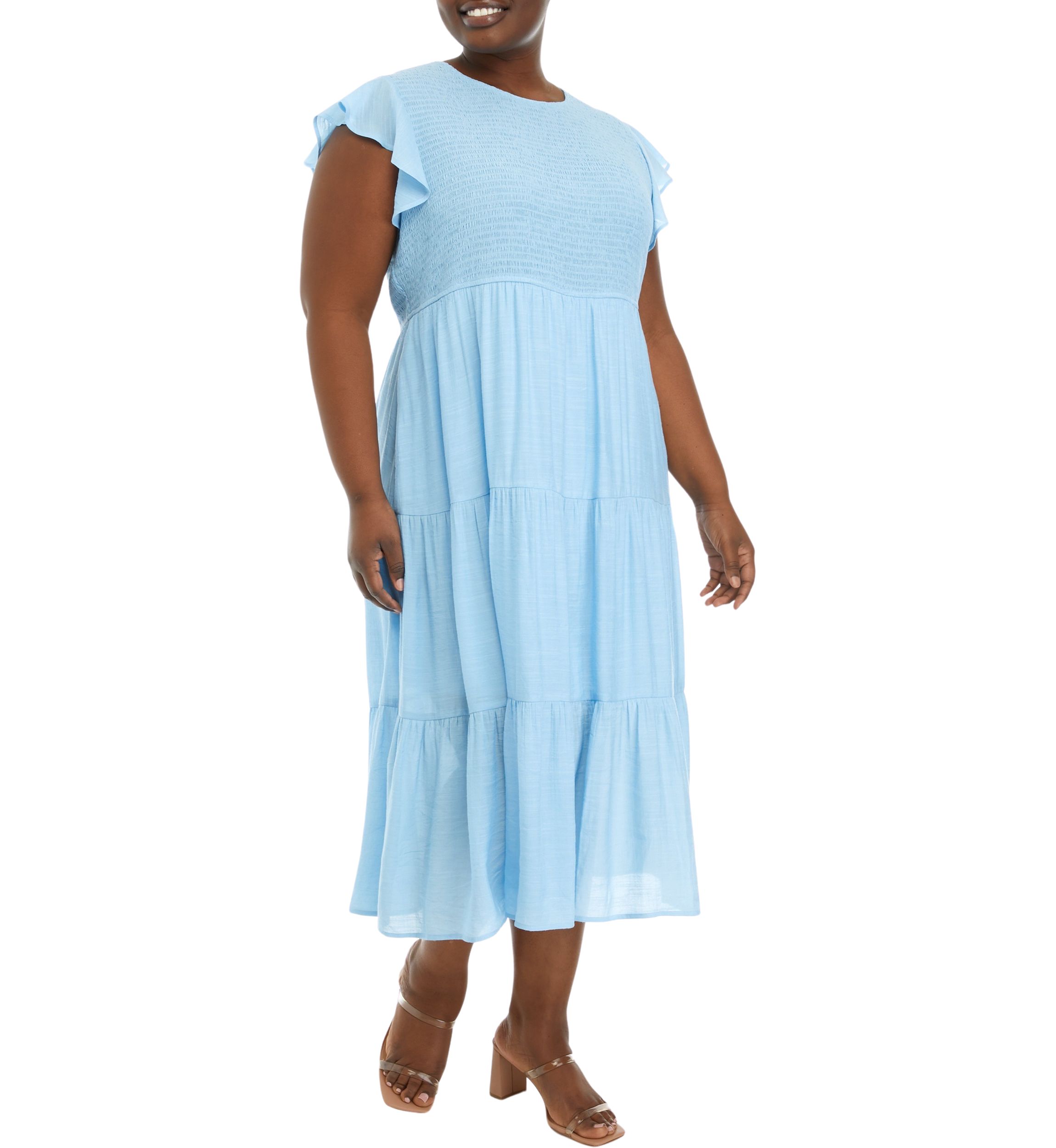 Plus Size Flutter Sleeve Smocked Fit and Flare Dress