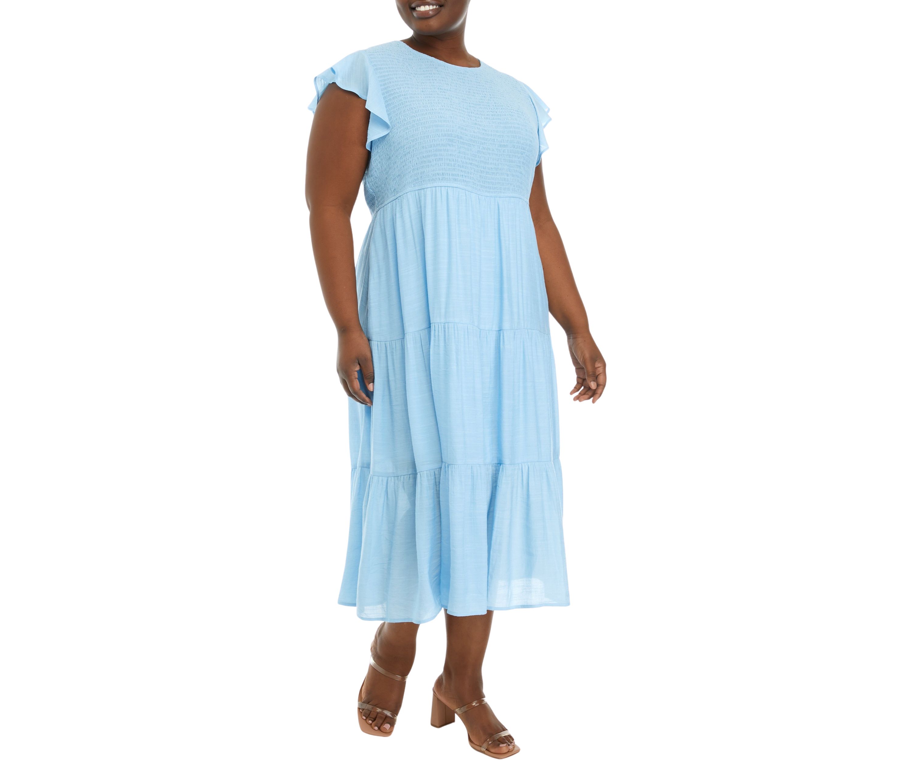 Plus Size Flutter Sleeve Smocked Fit and Flare Dress