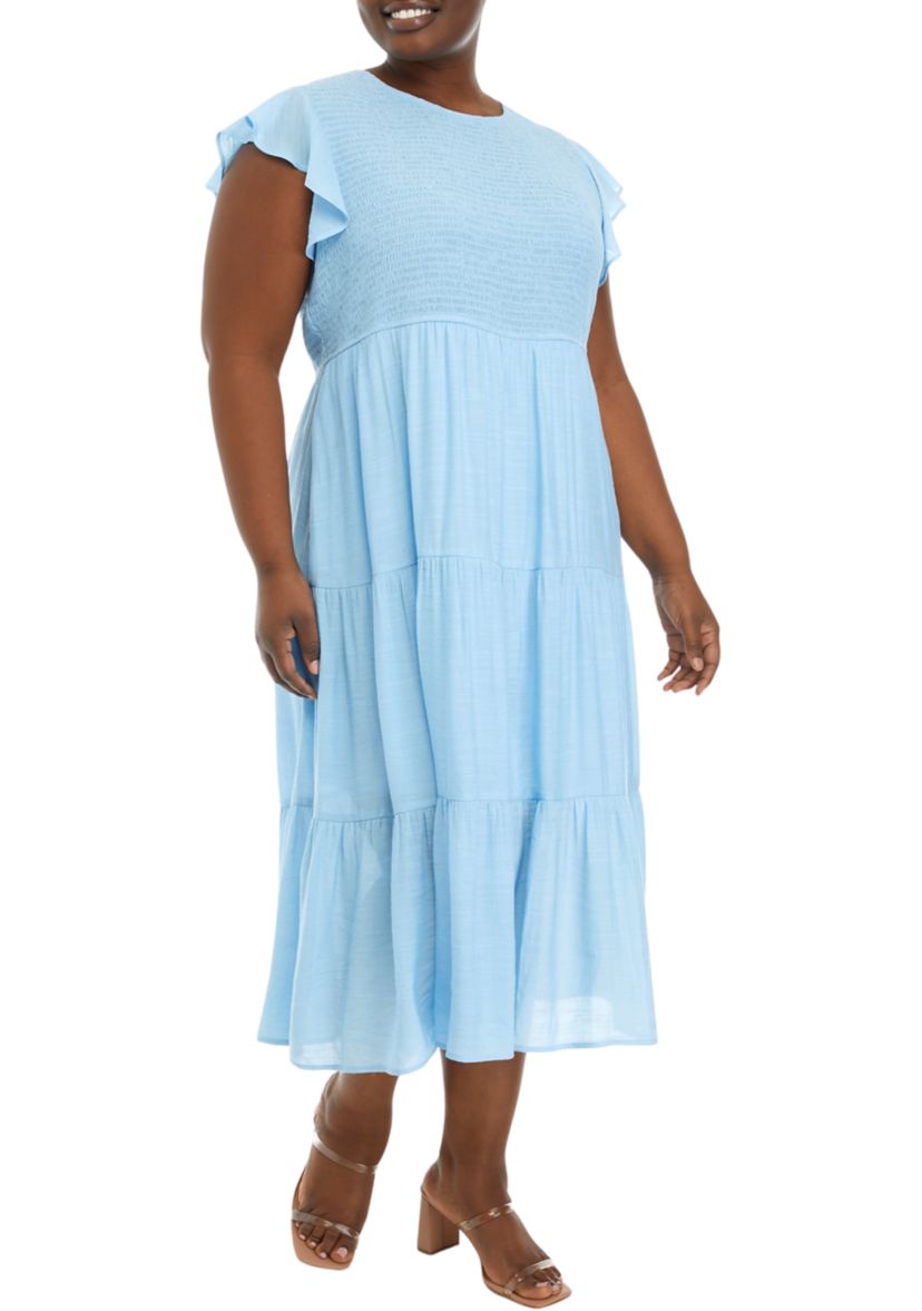 Plus Size Flutter Sleeve Smocked Fit and Flare Dress