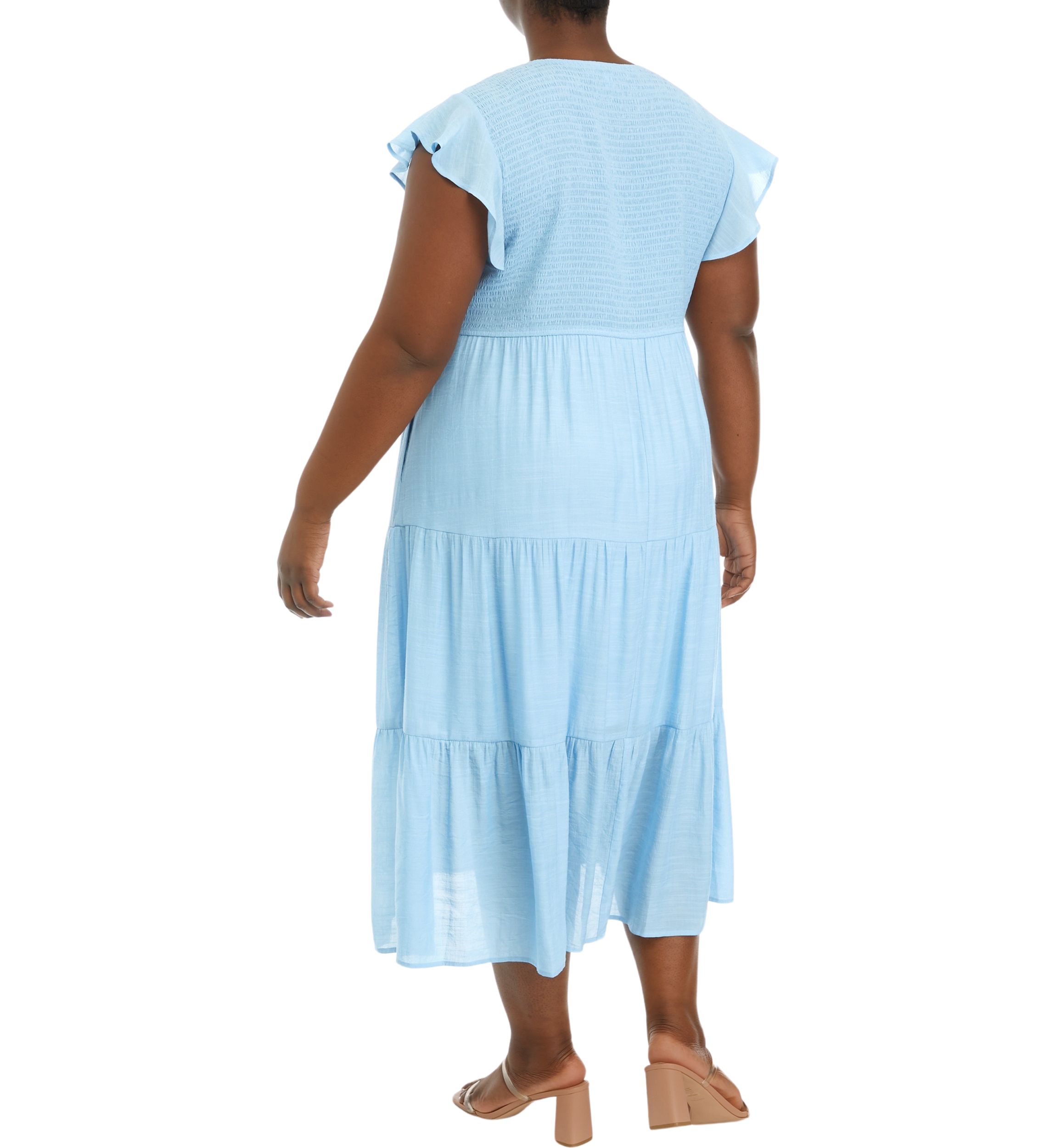 Plus Size Flutter Sleeve Smocked Fit and Flare Dress