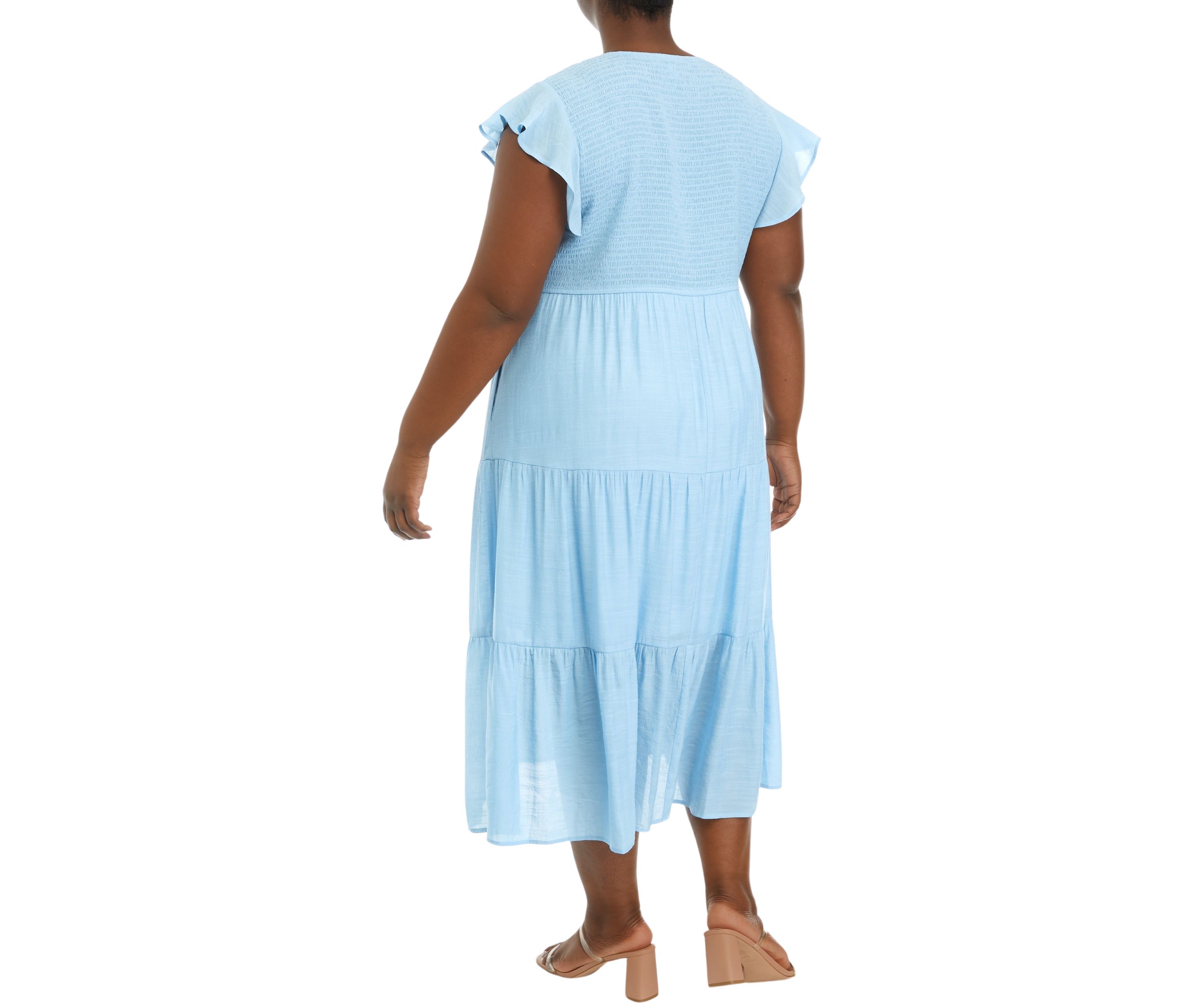 Plus Size Flutter Sleeve Smocked Fit and Flare Dress