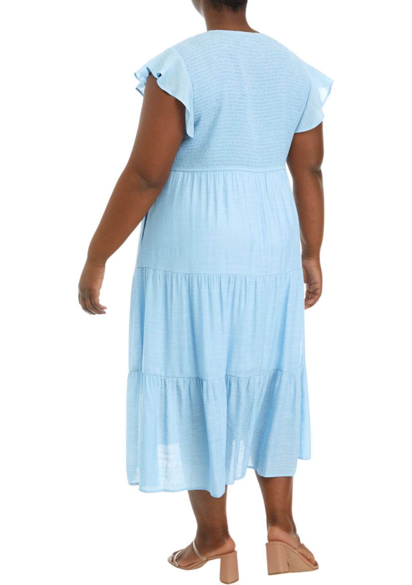 Plus Size Flutter Sleeve Smocked Fit and Flare Dress