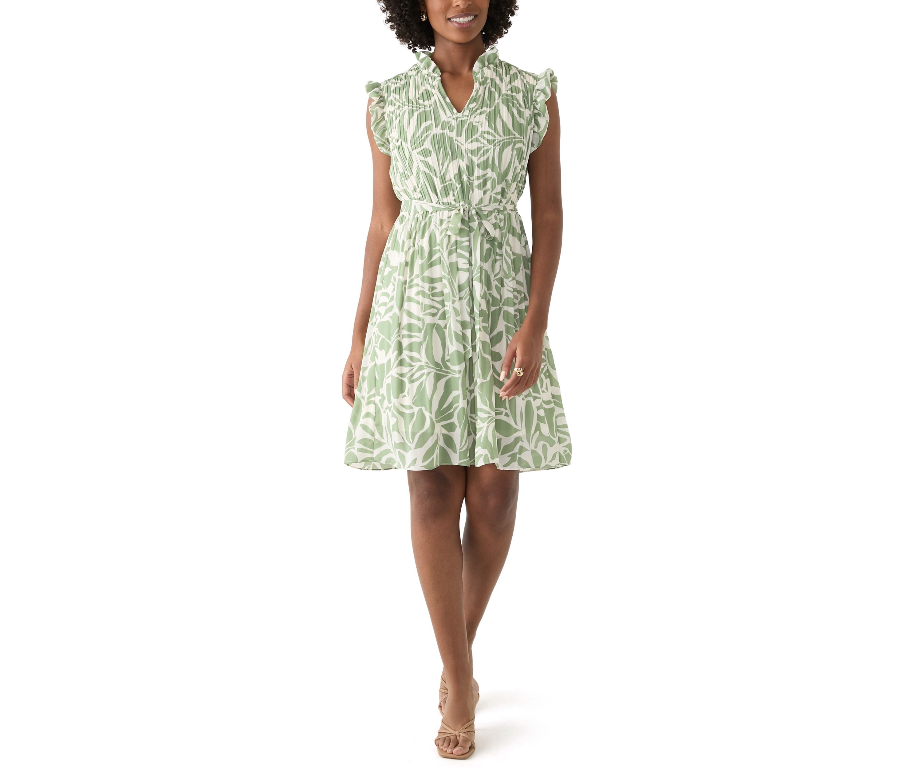 Womens Leaf Printed A-Line Dress