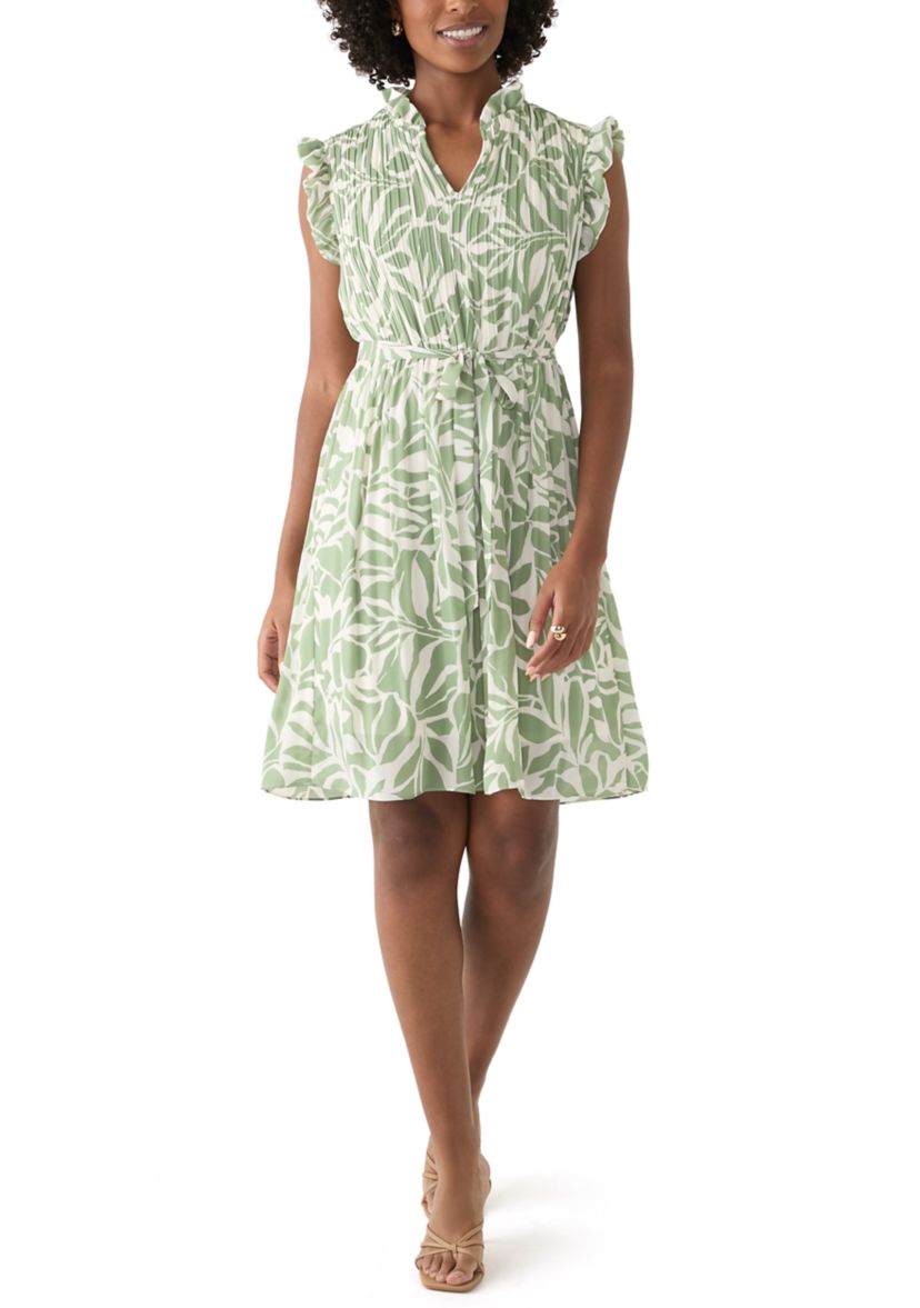 Womens Leaf Printed A-Line Dress