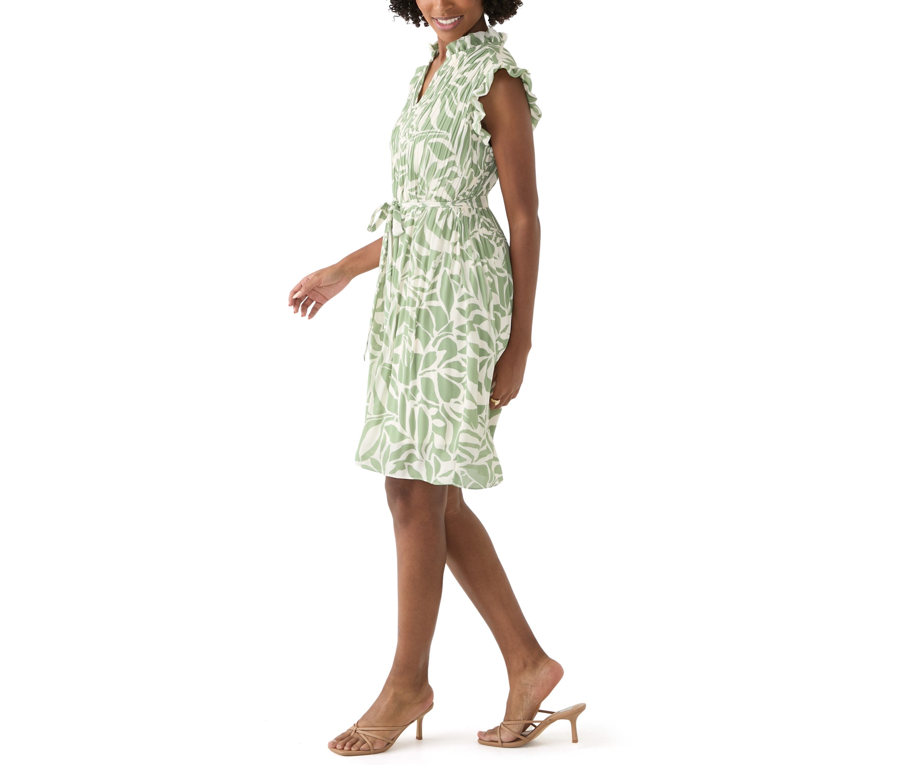 Womens Leaf Printed A-Line Dress