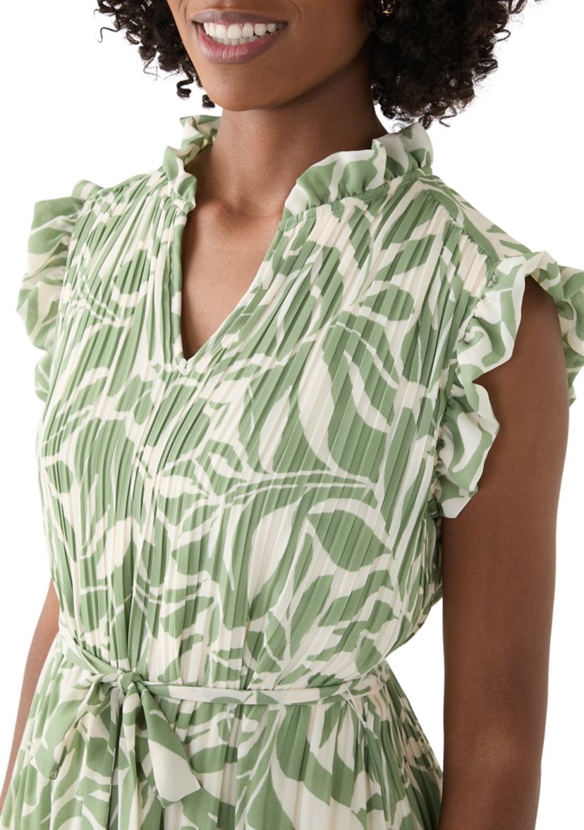Womens Leaf Printed A-Line Dress