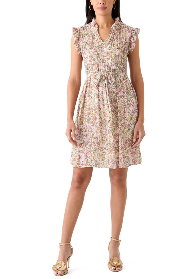 Womens Sleeveless Mock Neck Ditsy Floral Shift Dress