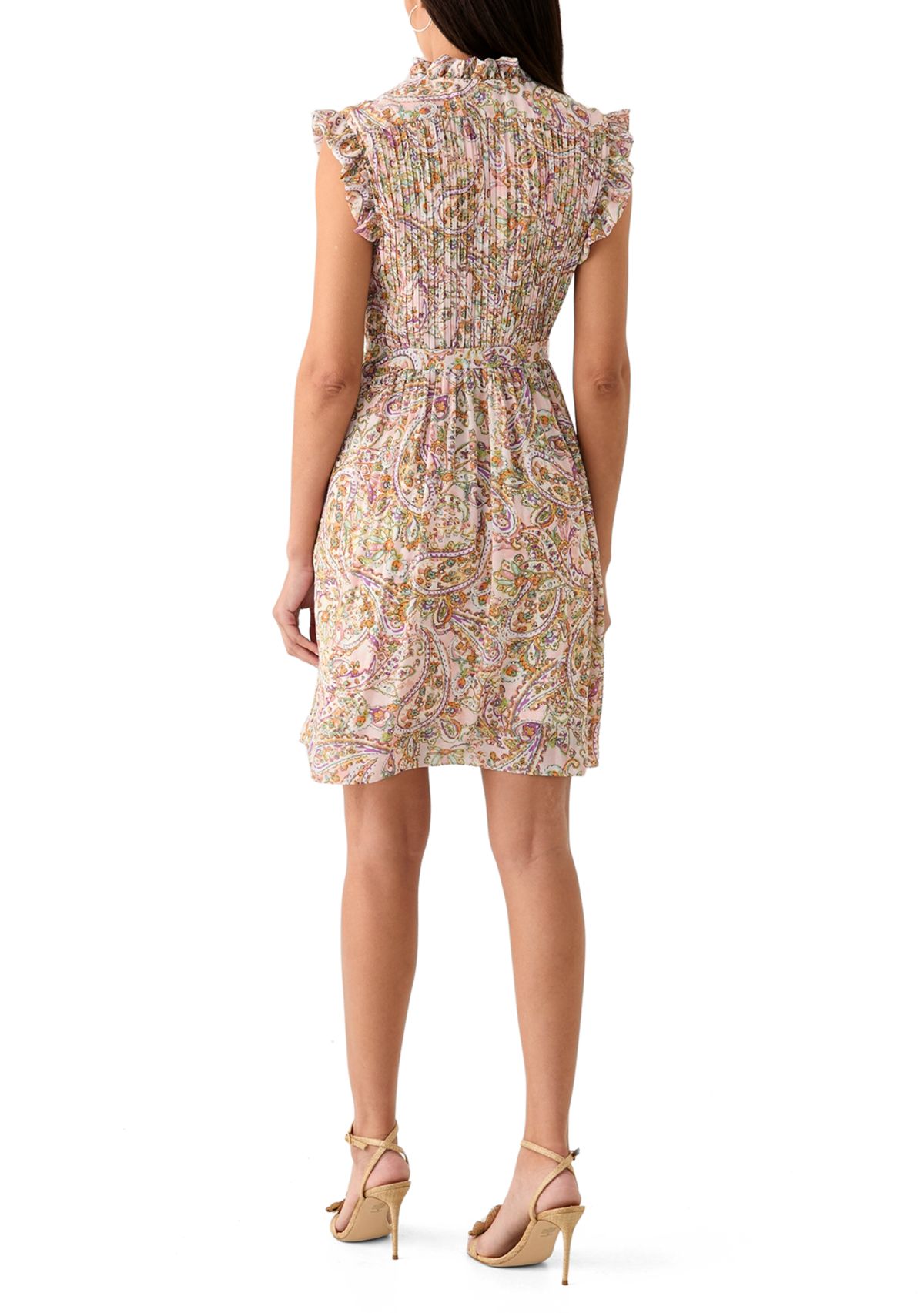 Womens Sleeveless Mock Neck Ditsy Floral Shift Dress