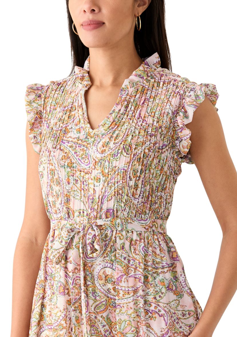 Womens Sleeveless Mock Neck Ditsy Floral Shift Dress