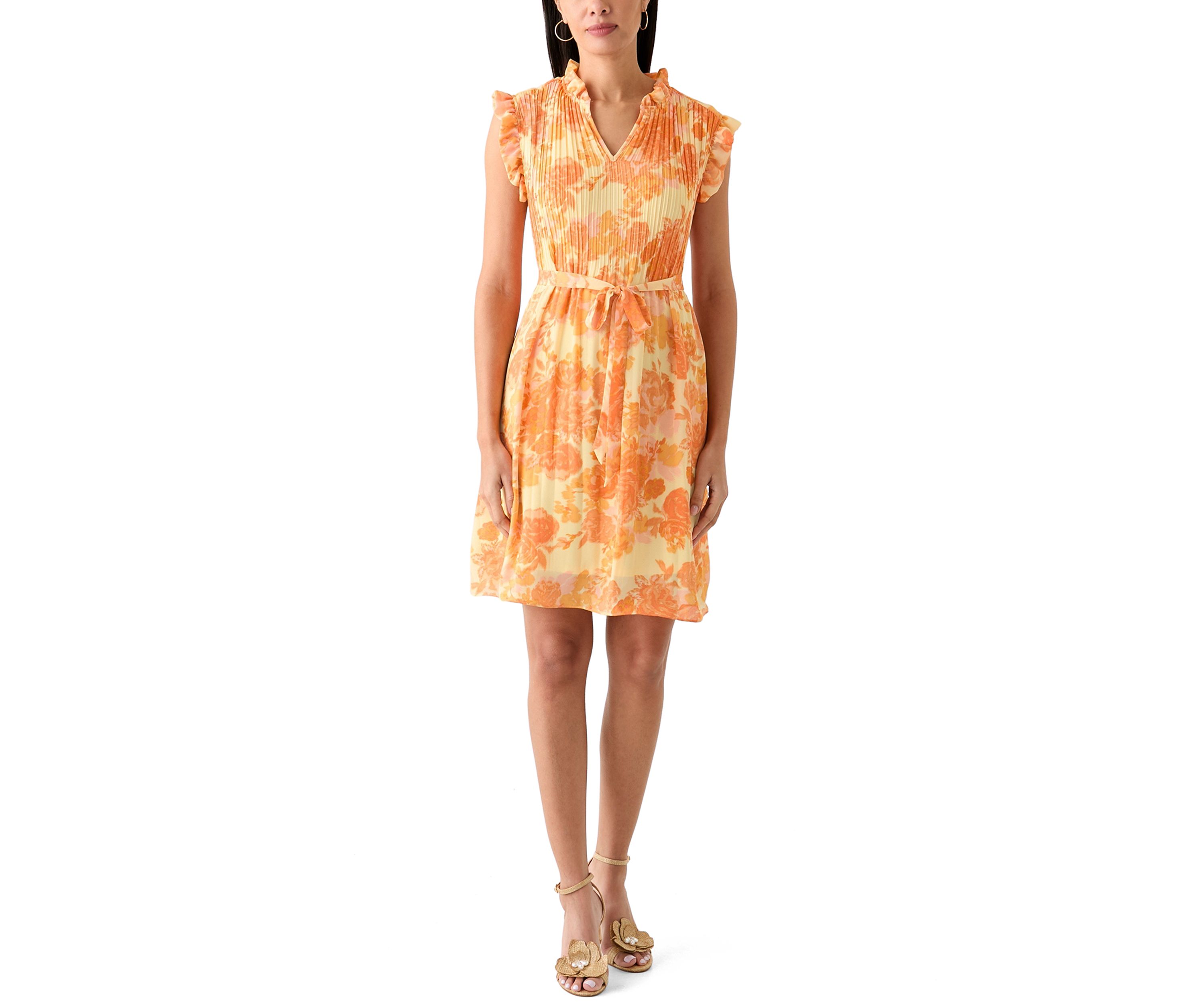 Womens Sleeveless Mock Neck Floral Printed Dress