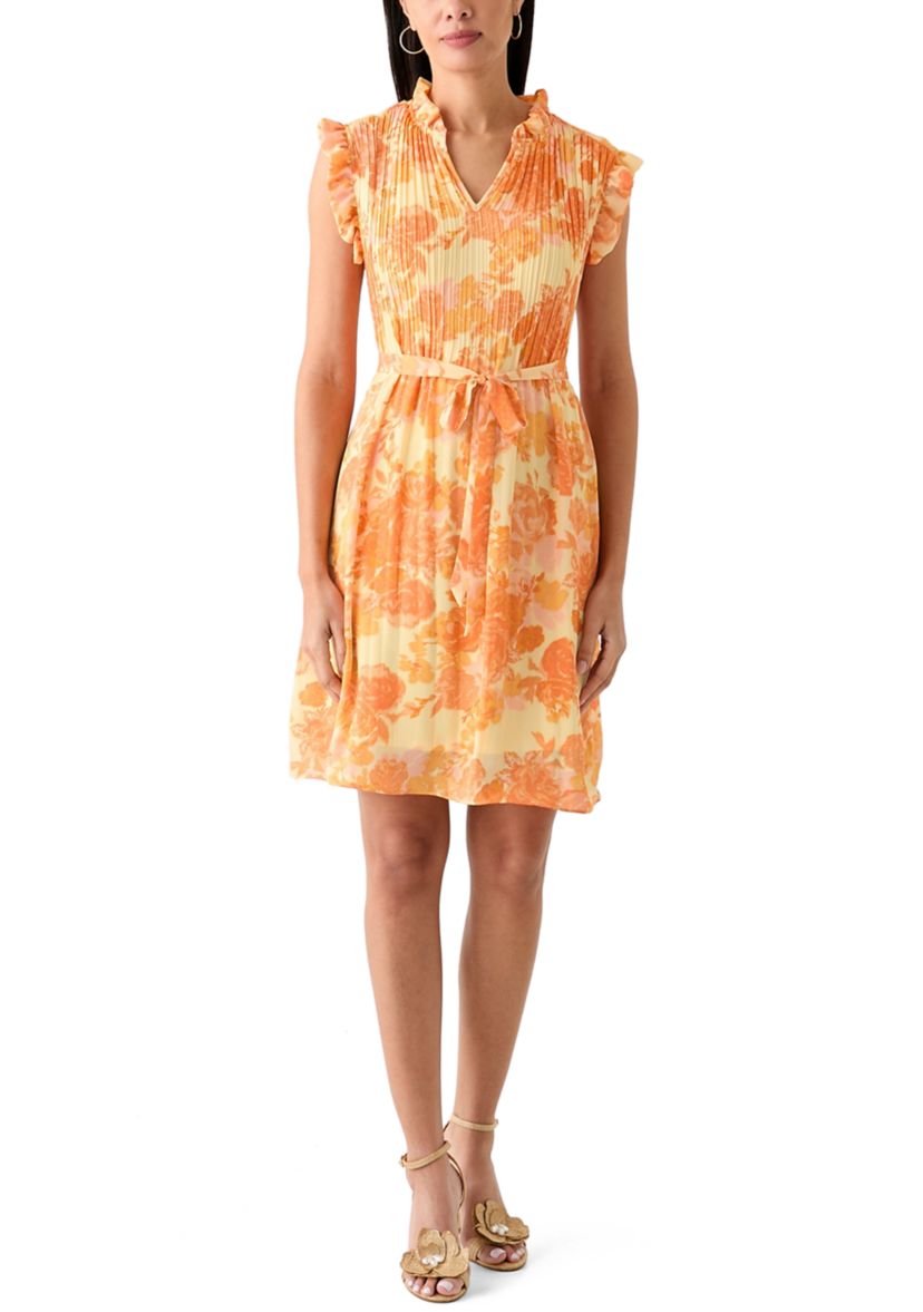 Womens Sleeveless Mock Neck Floral Printed Dress