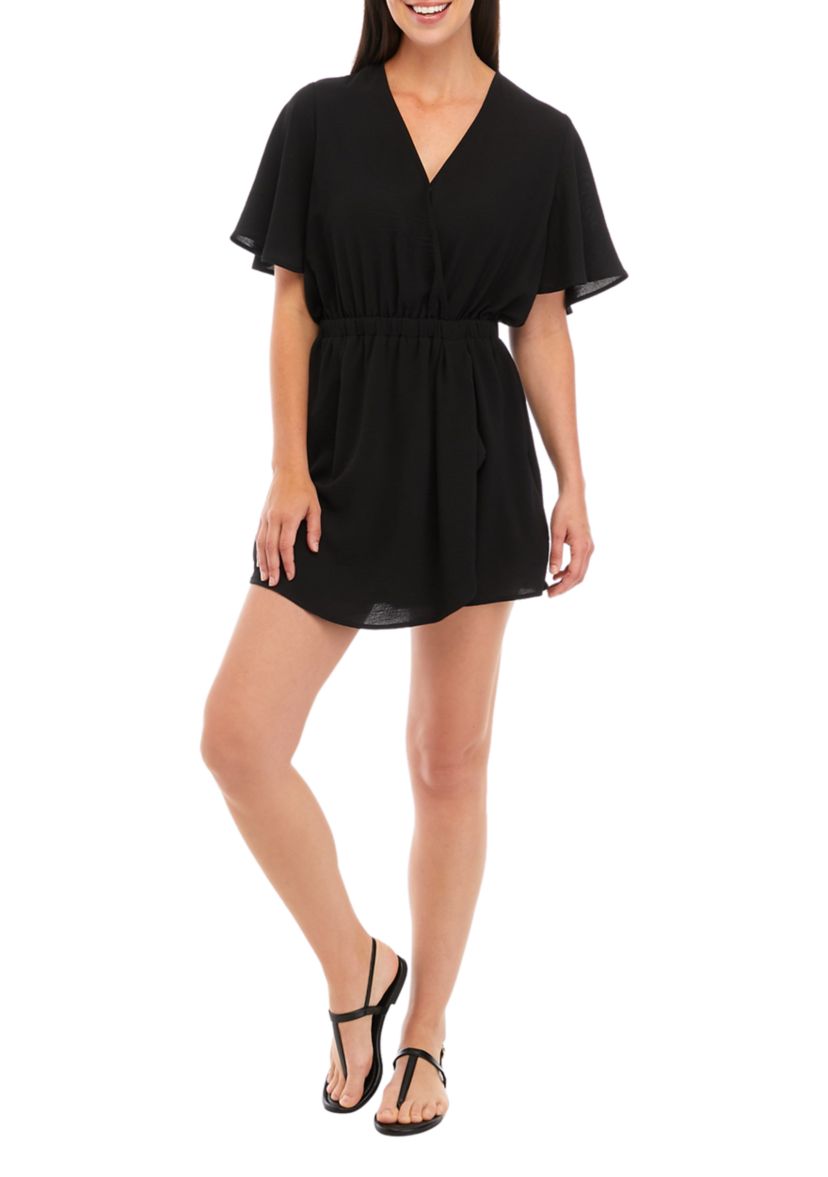 Womens Flutter Sleeve Wrap Romper 