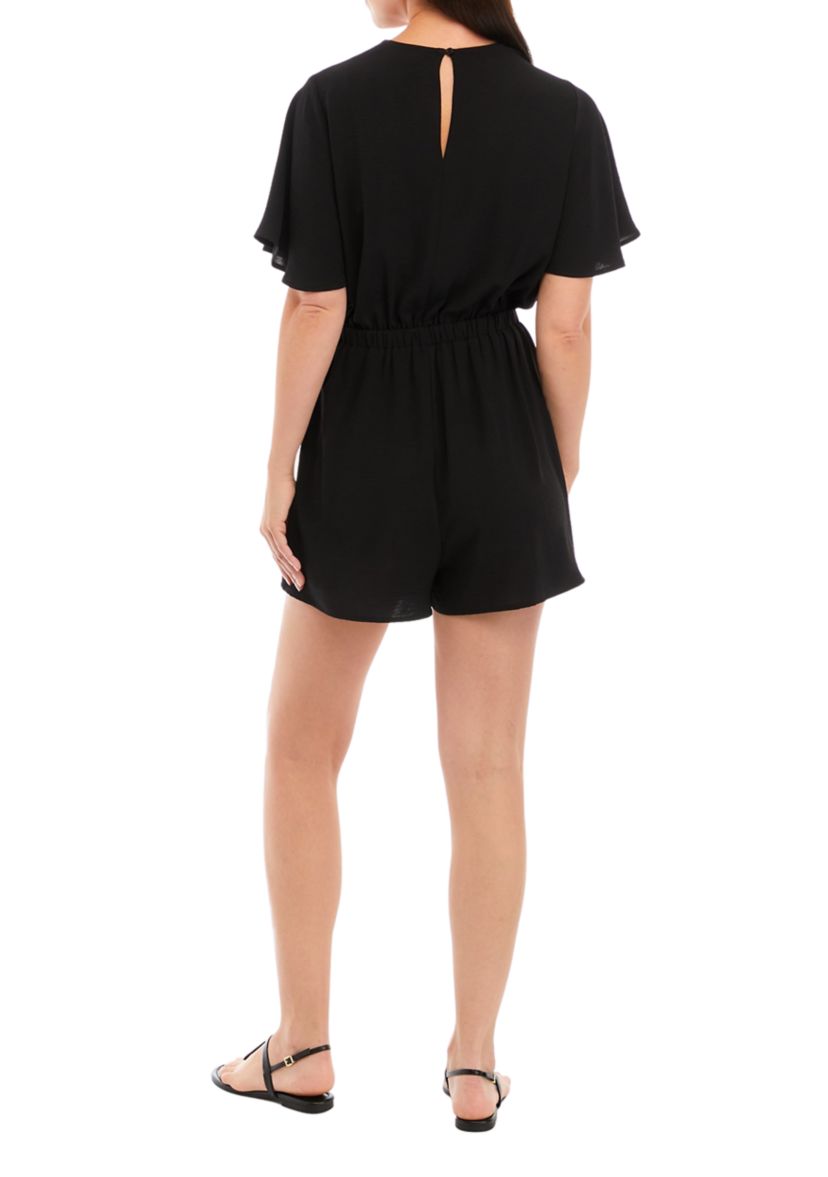 Womens Flutter Sleeve Wrap Romper 