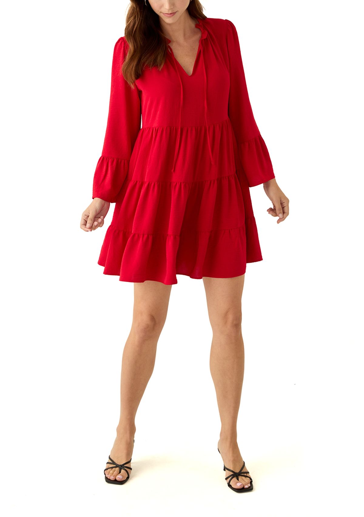 Womens Long Bell Sleeve Tiered Babydoll Airflow Dress