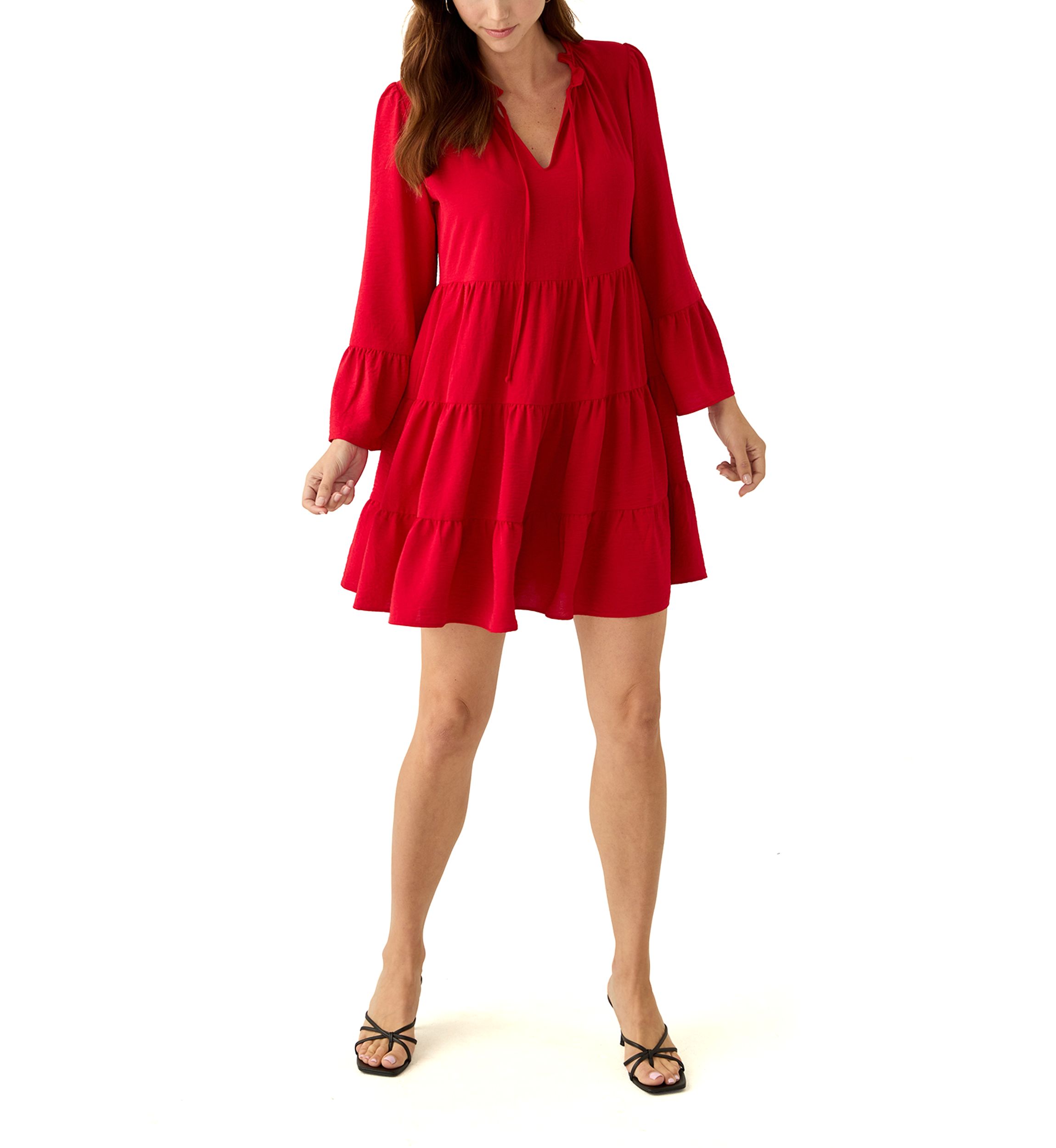 Womens Long Bell Sleeve Tiered Babydoll Airflow Dress