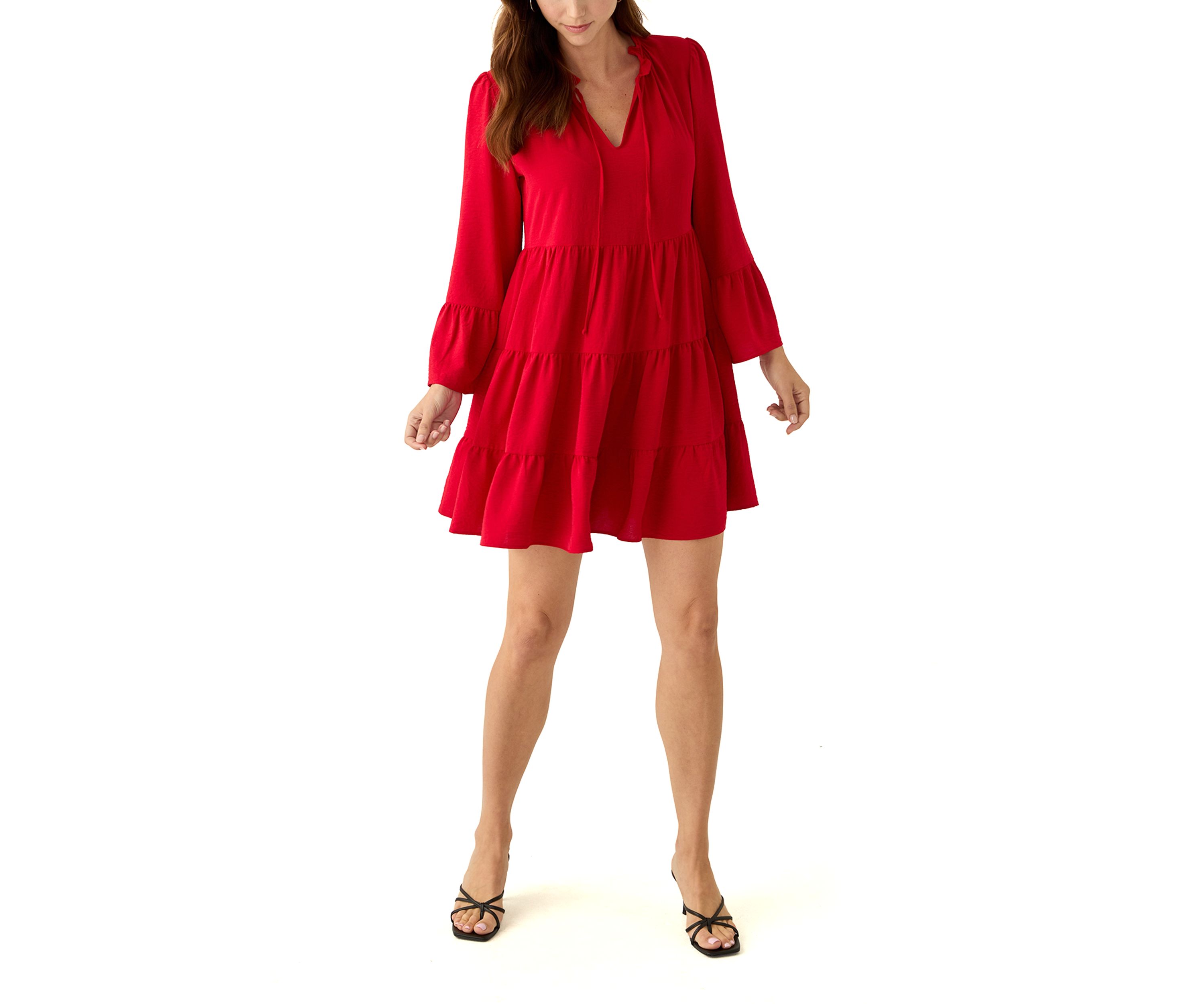 Womens Long Bell Sleeve Tiered Babydoll Airflow Dress