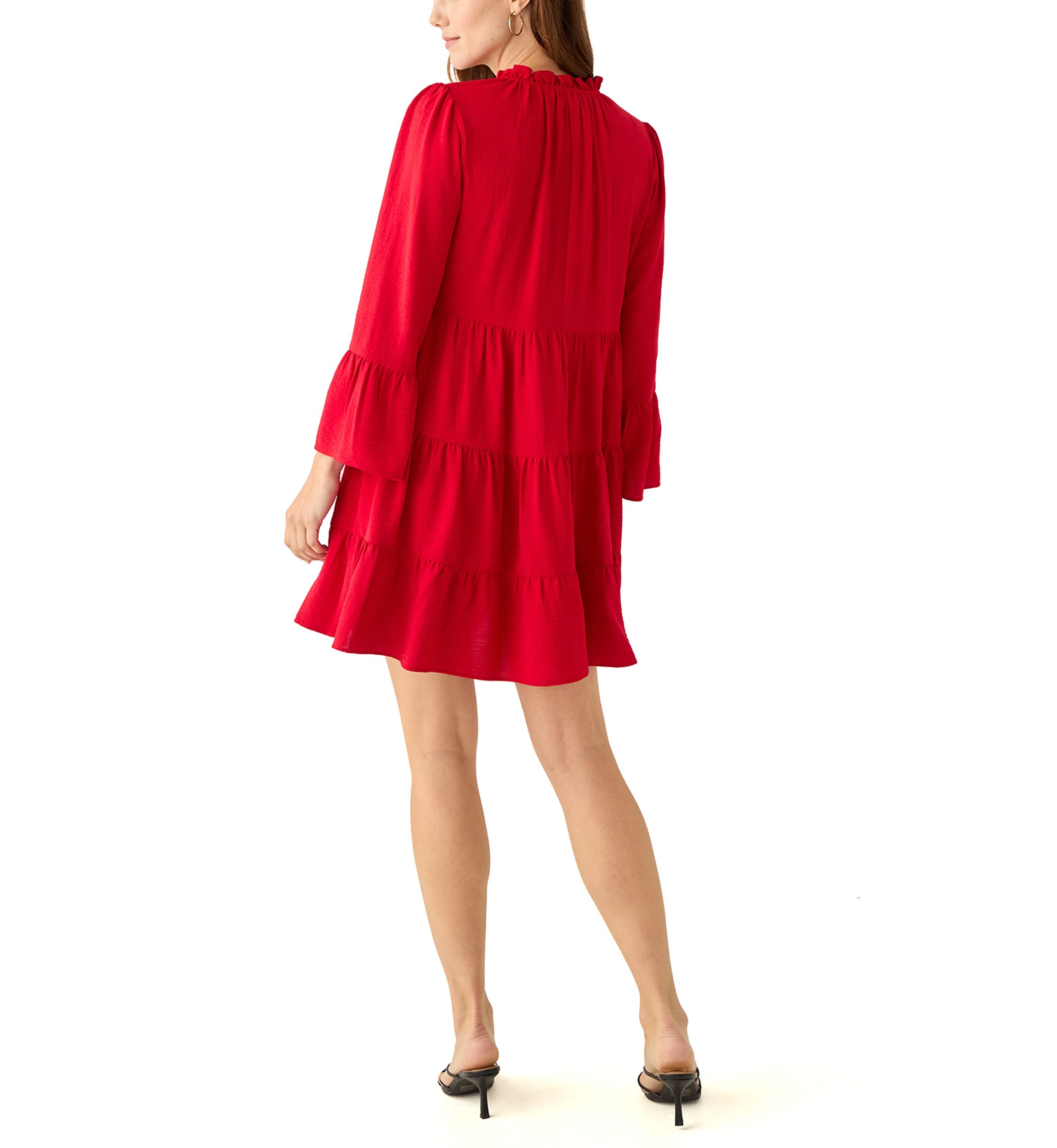 Womens Long Bell Sleeve Tiered Babydoll Airflow Dress