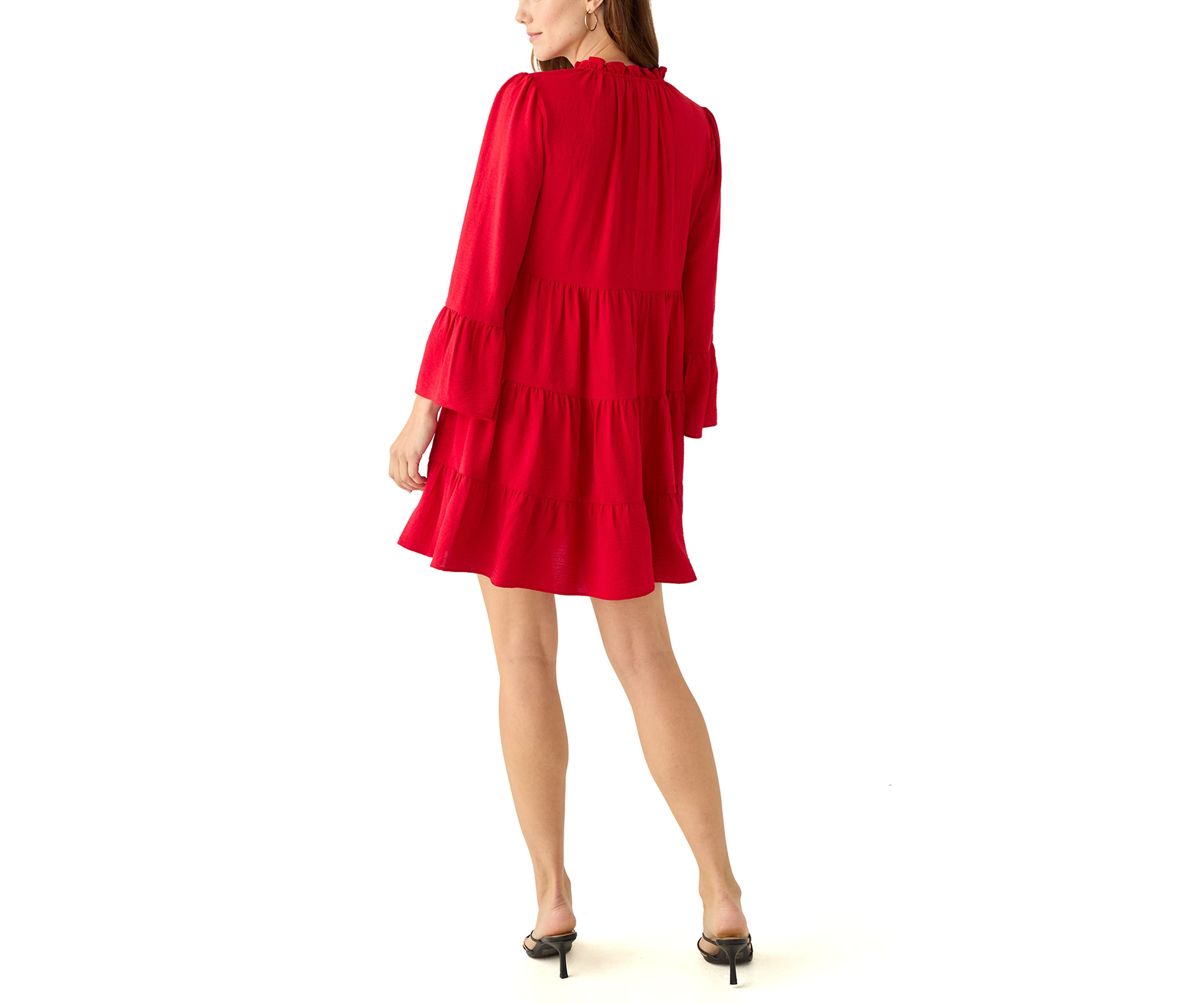 Womens Long Bell Sleeve Tiered Babydoll Airflow Dress