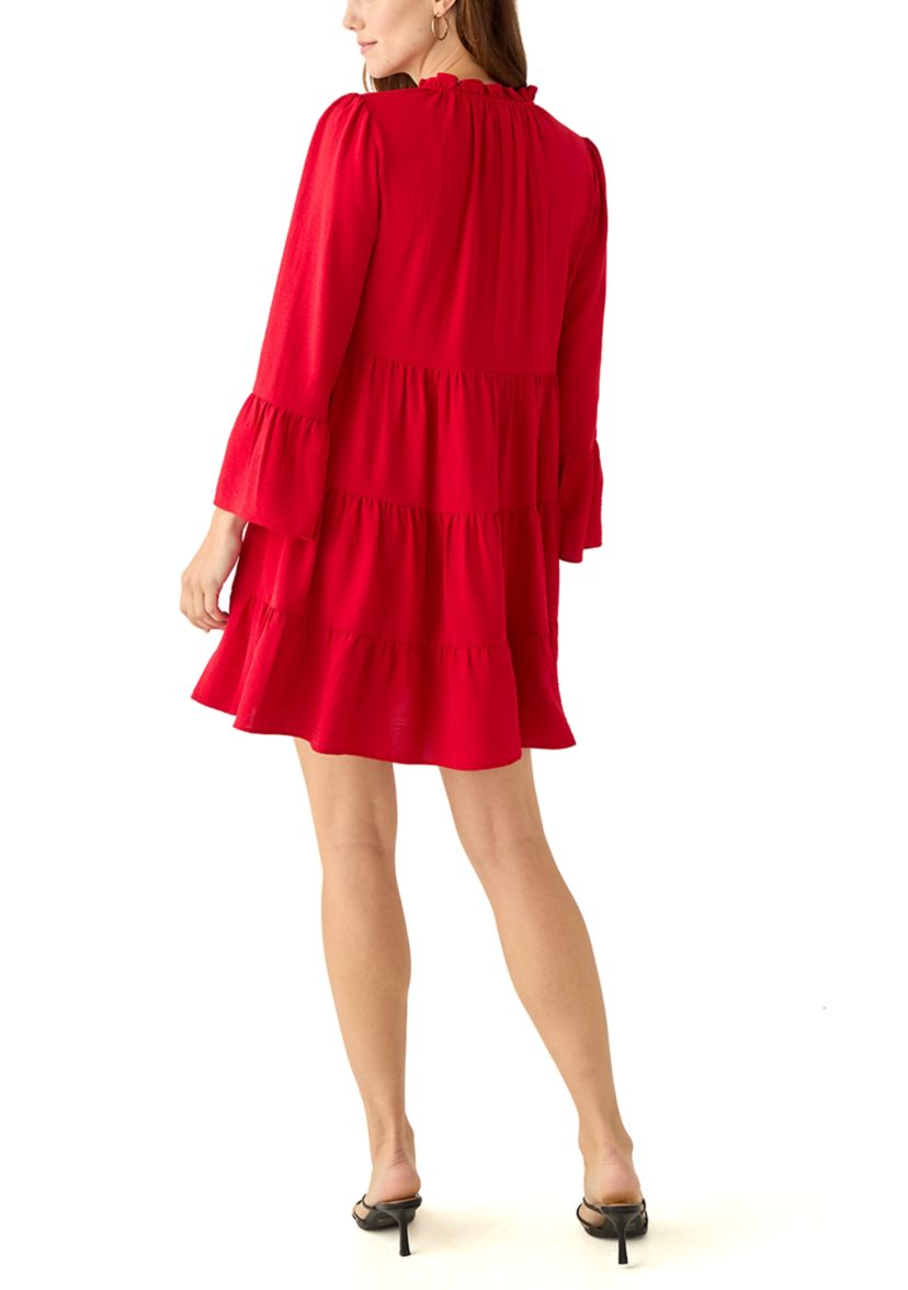 Womens Long Bell Sleeve Tiered Babydoll Airflow Dress