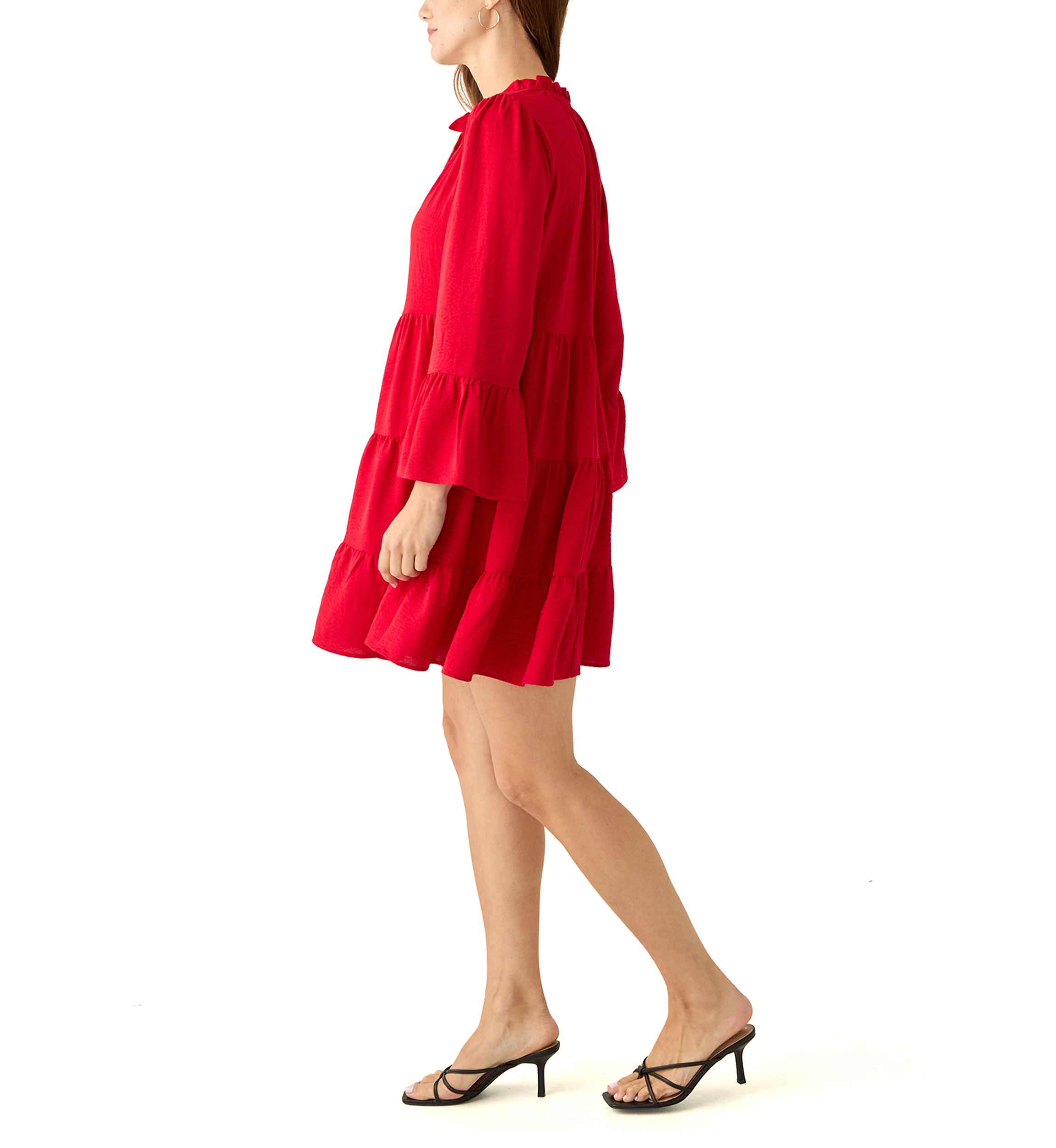 Womens Long Bell Sleeve Tiered Babydoll Airflow Dress