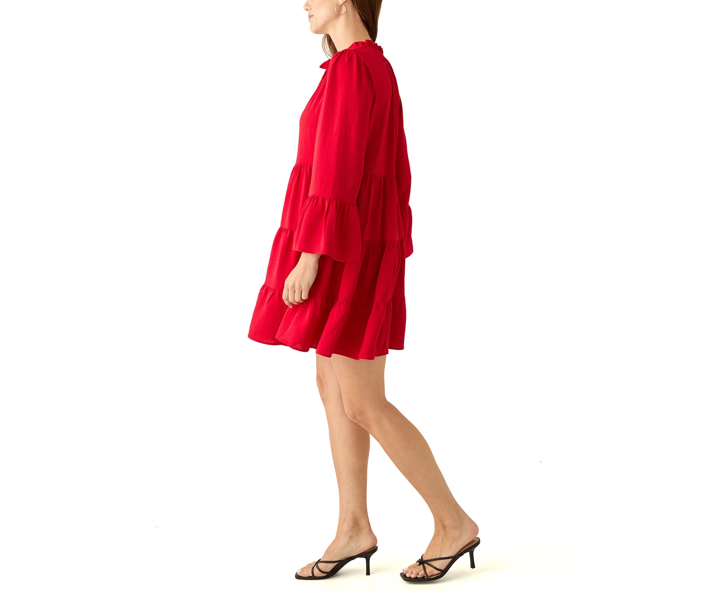 Womens Long Bell Sleeve Tiered Babydoll Airflow Dress