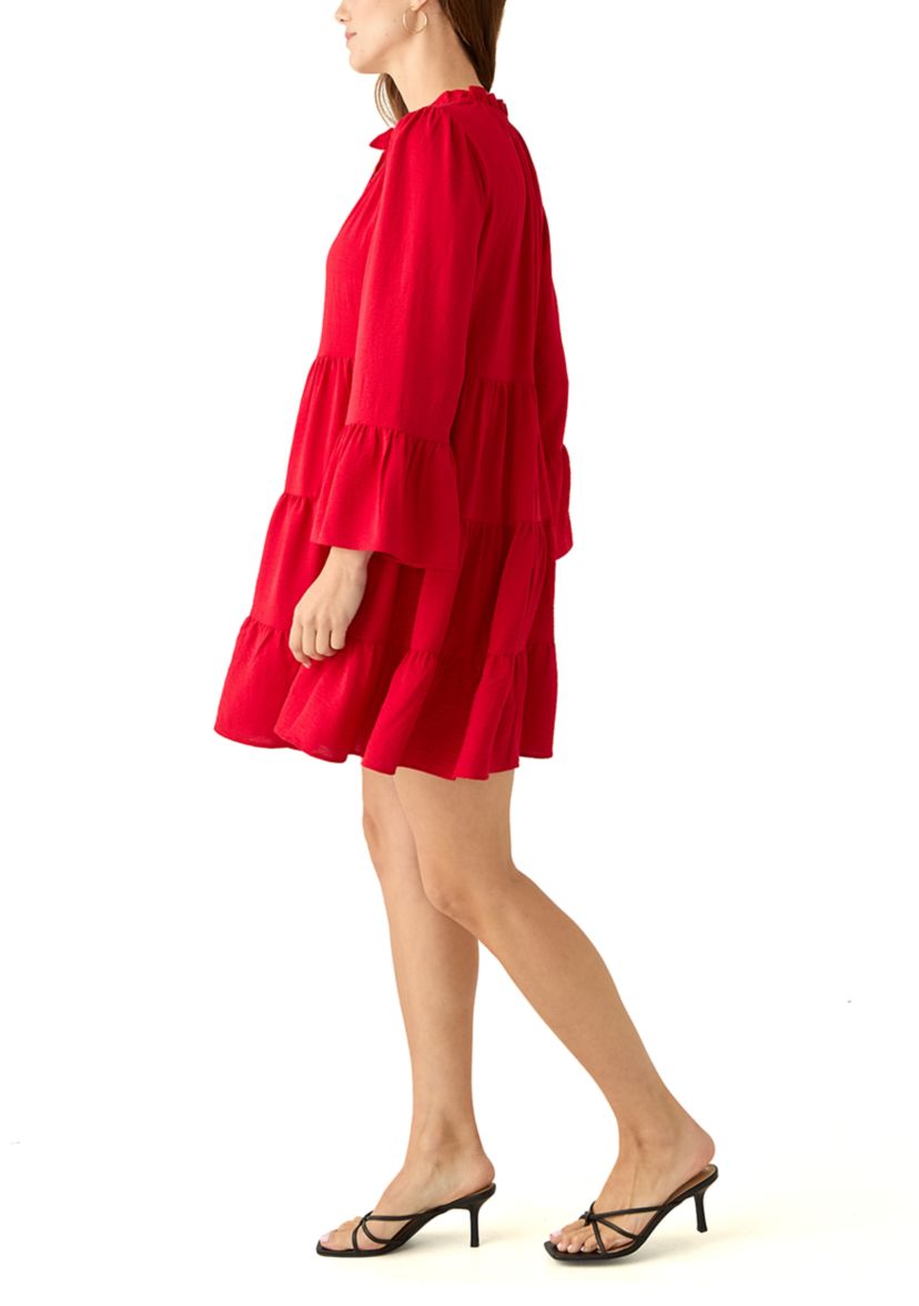 Womens Long Bell Sleeve Tiered Babydoll Airflow Dress