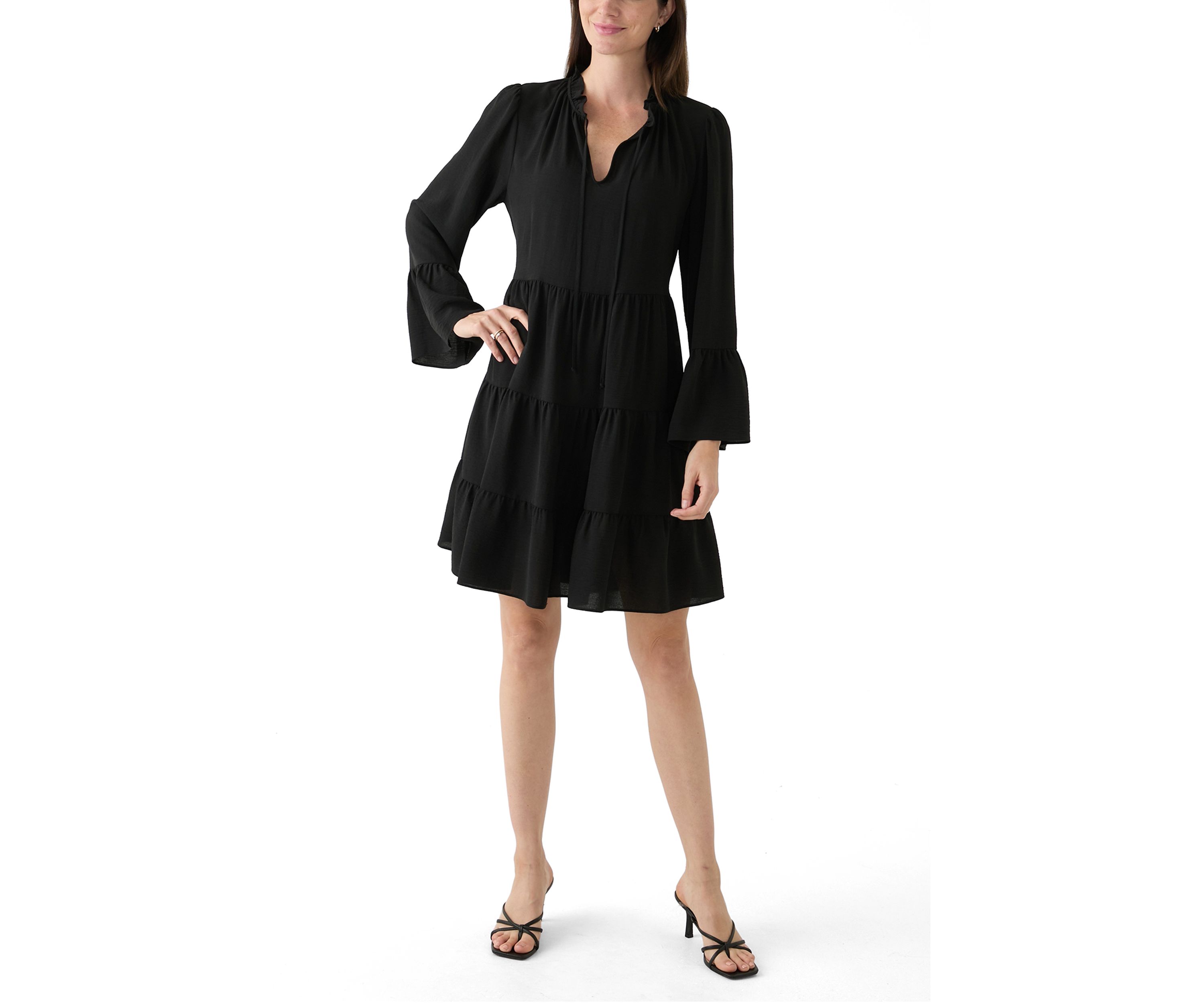 Womens Long Sleeve Tie Neck Dress
