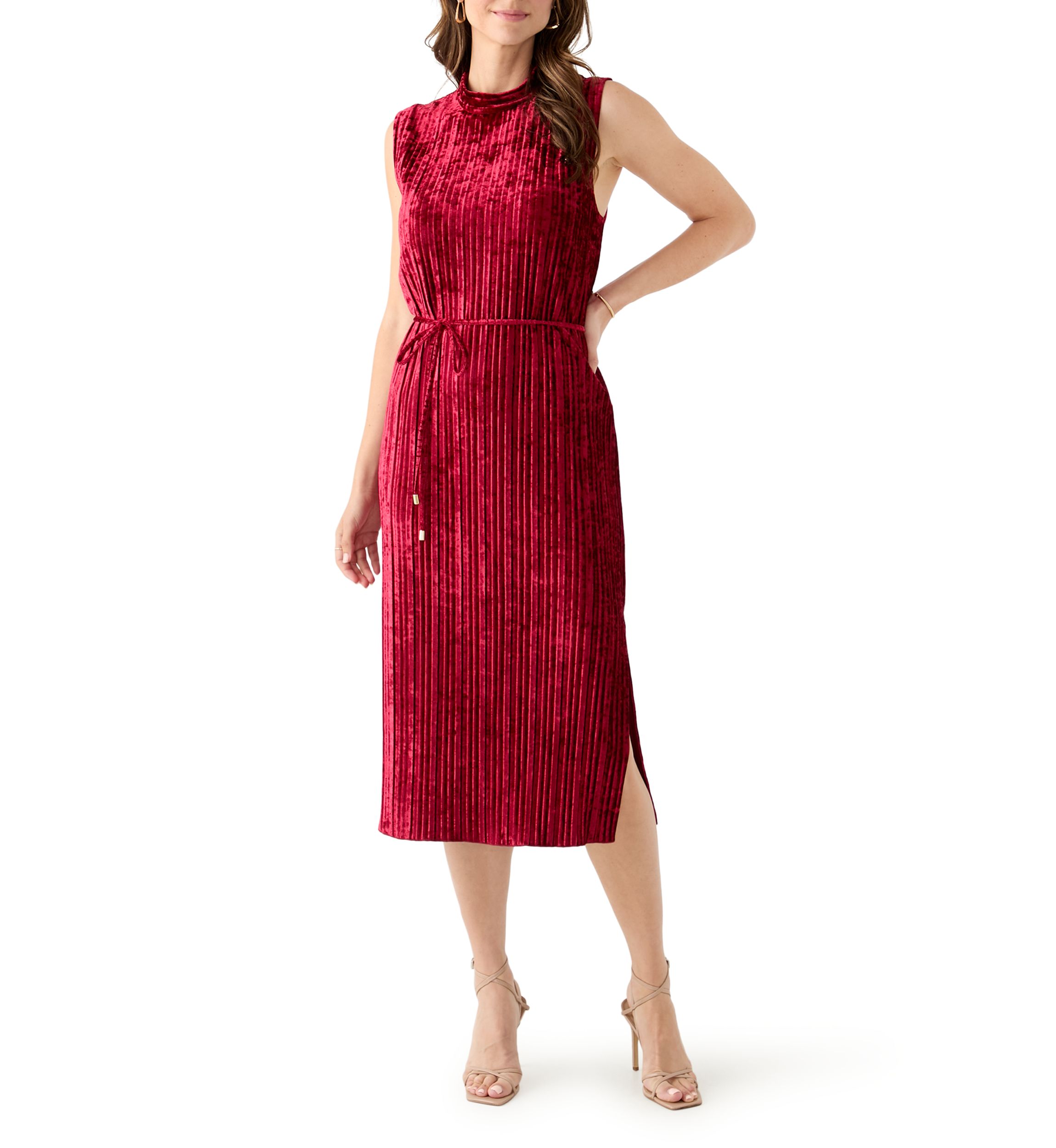 Womens Sleeveless Velvet Midi Dress