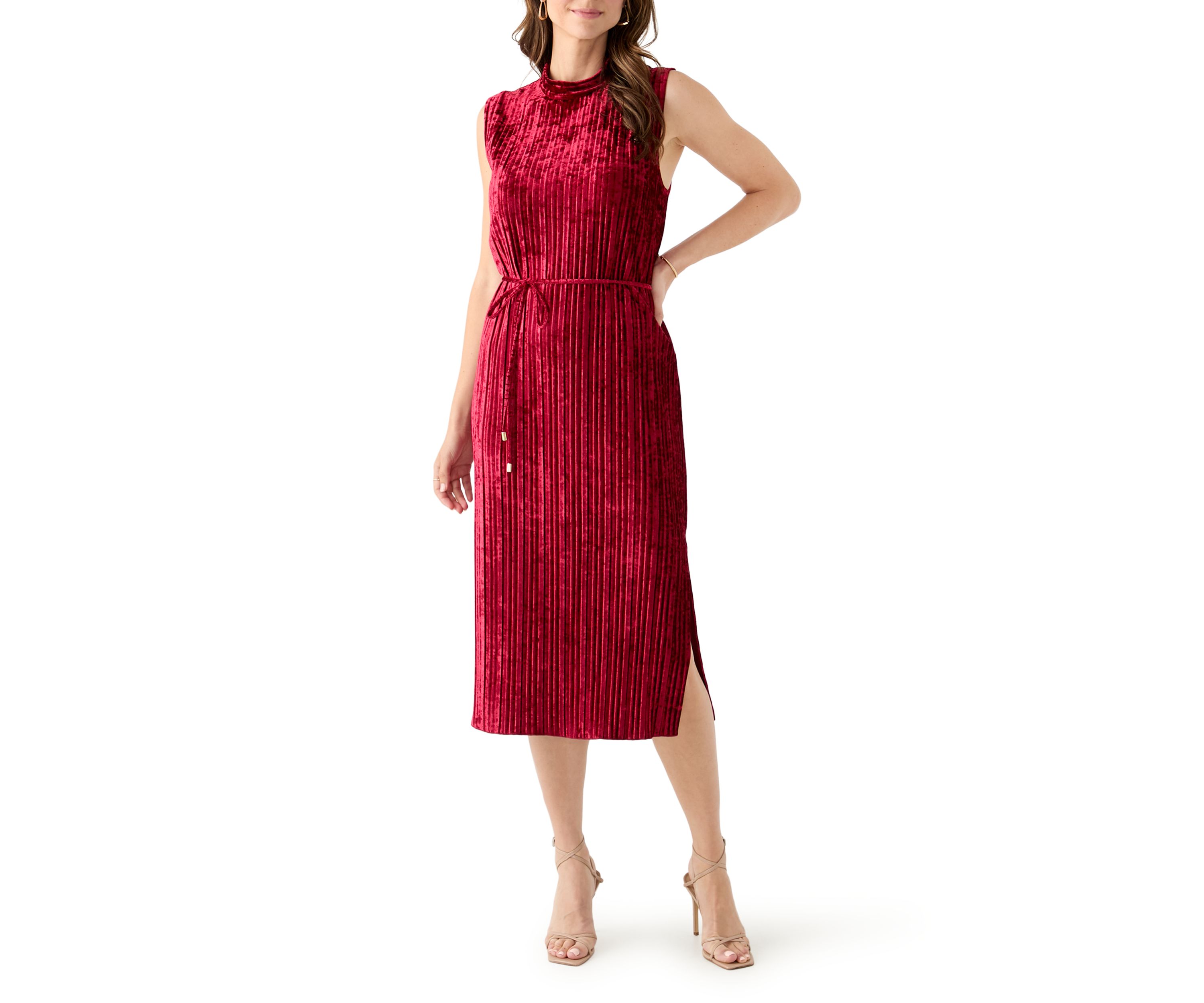 Womens Sleeveless Velvet Midi Dress