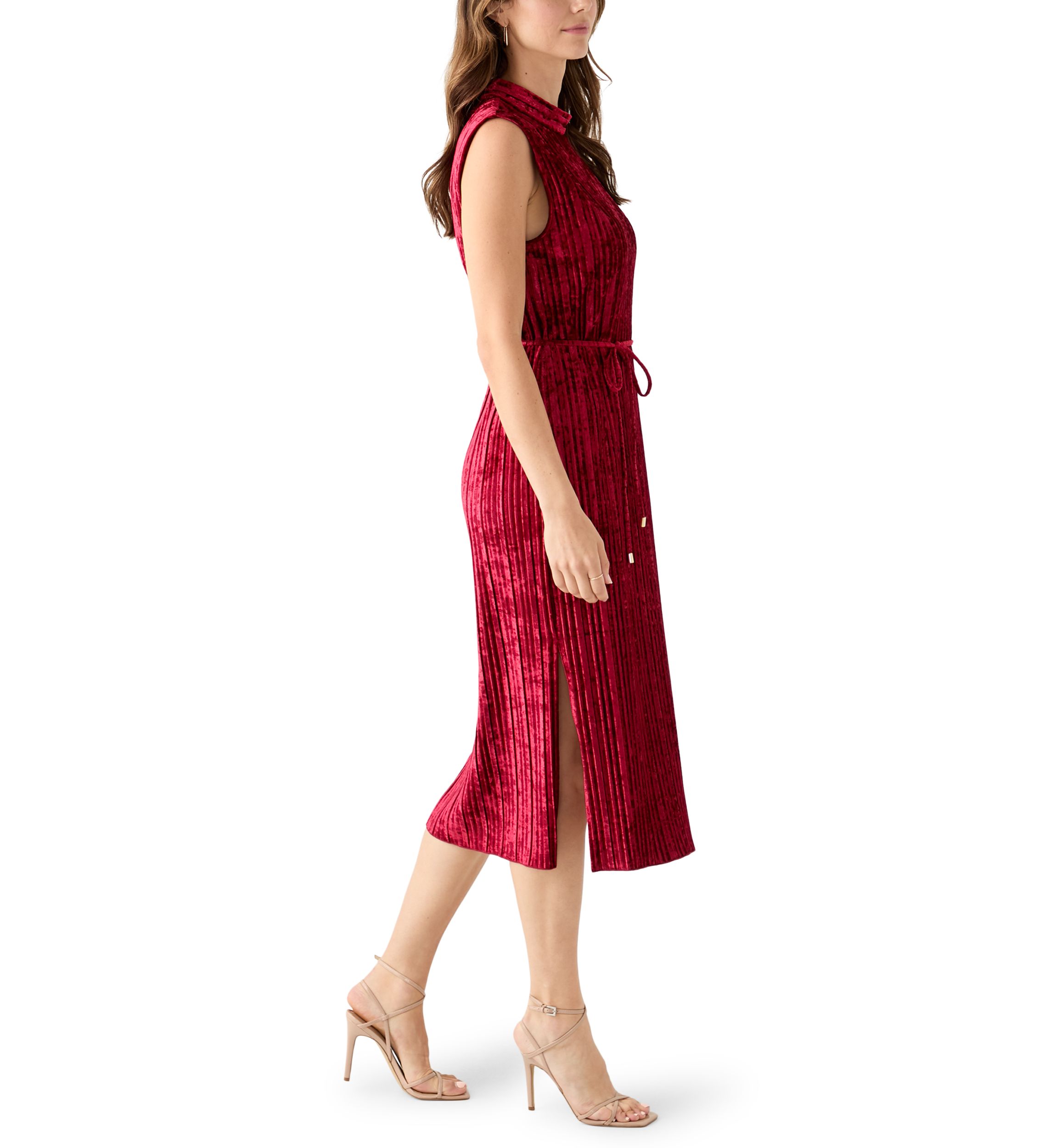 Womens Sleeveless Velvet Midi Dress