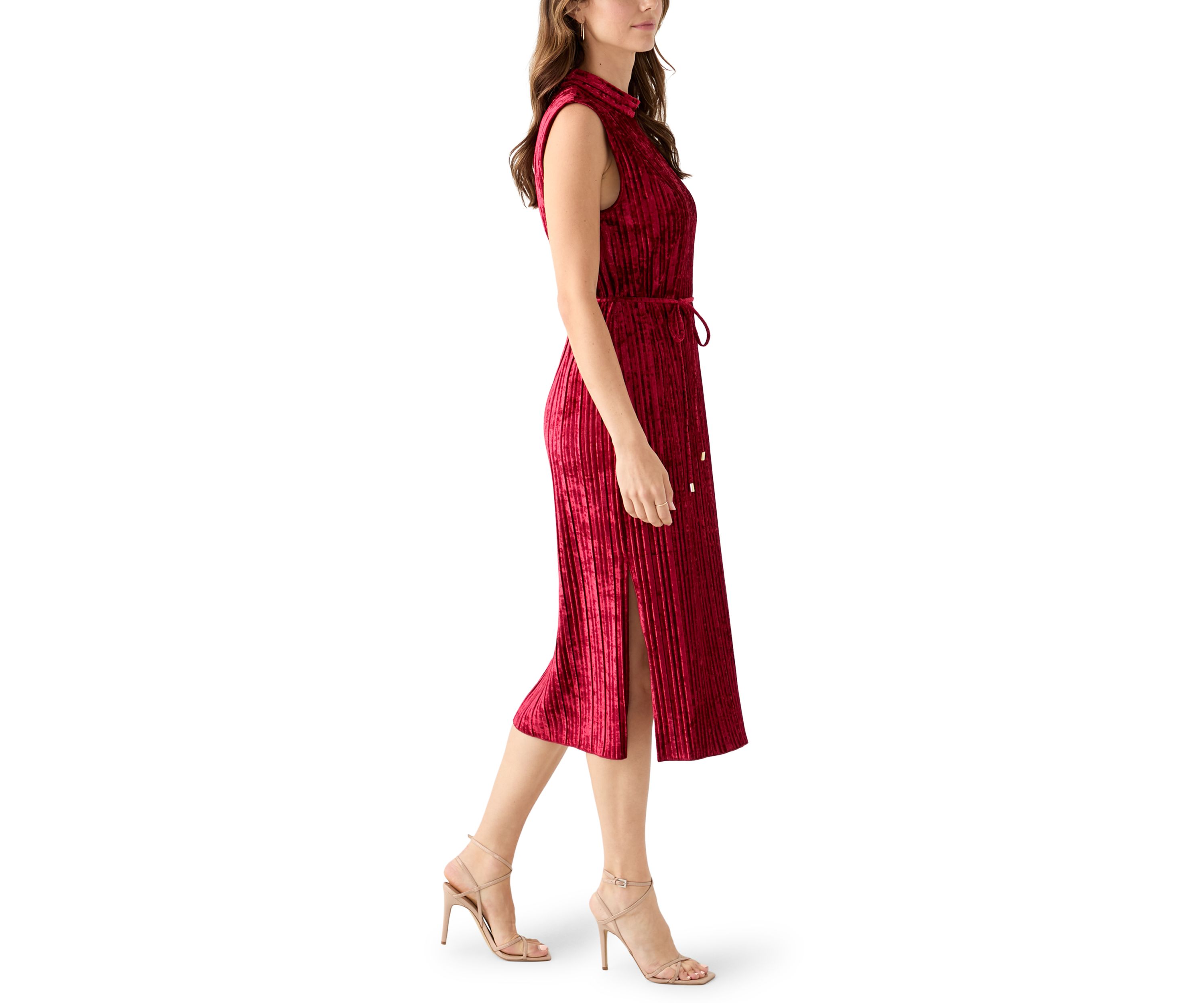 Womens Sleeveless Velvet Midi Dress