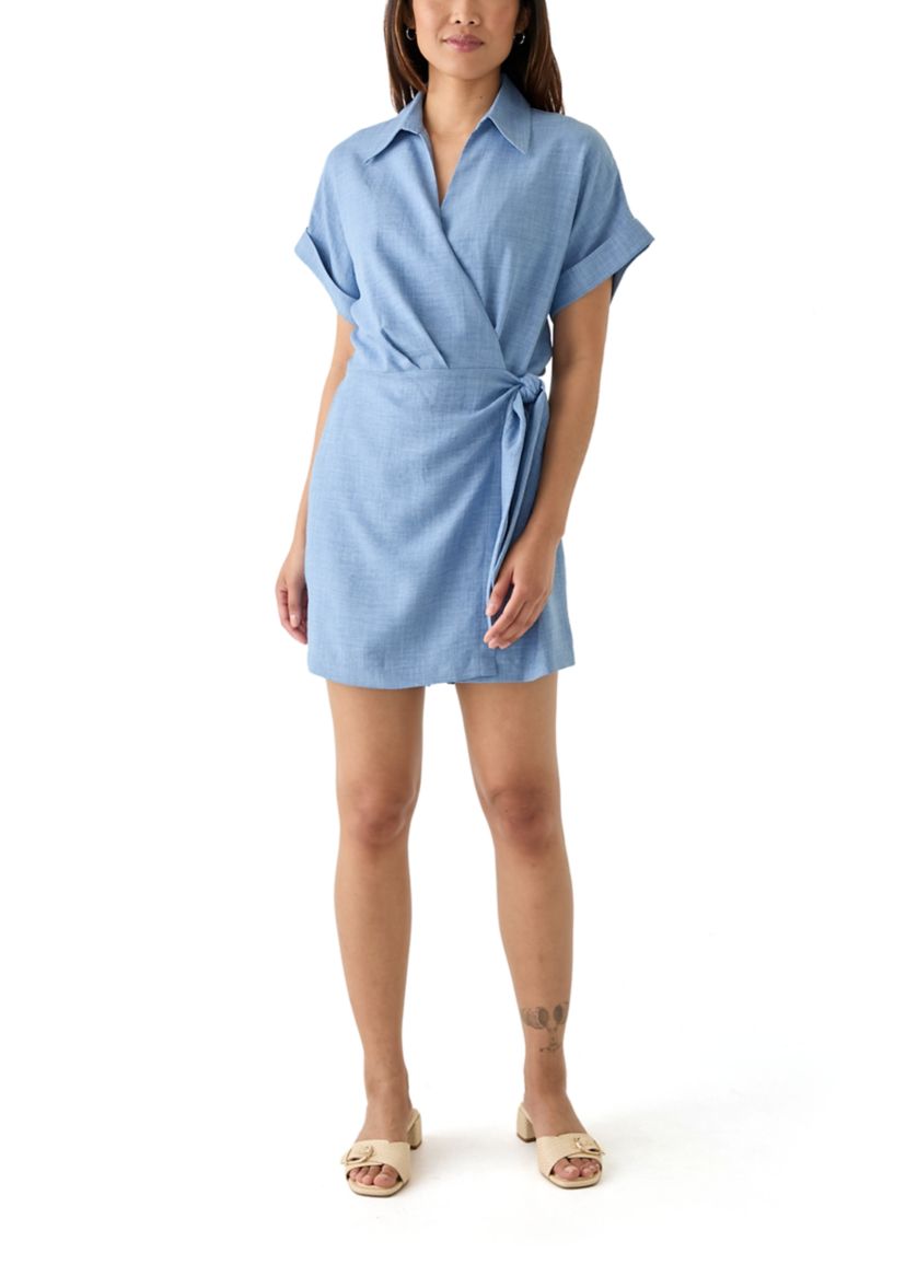 Womens Short Sleeve Collared Wrap Romper 