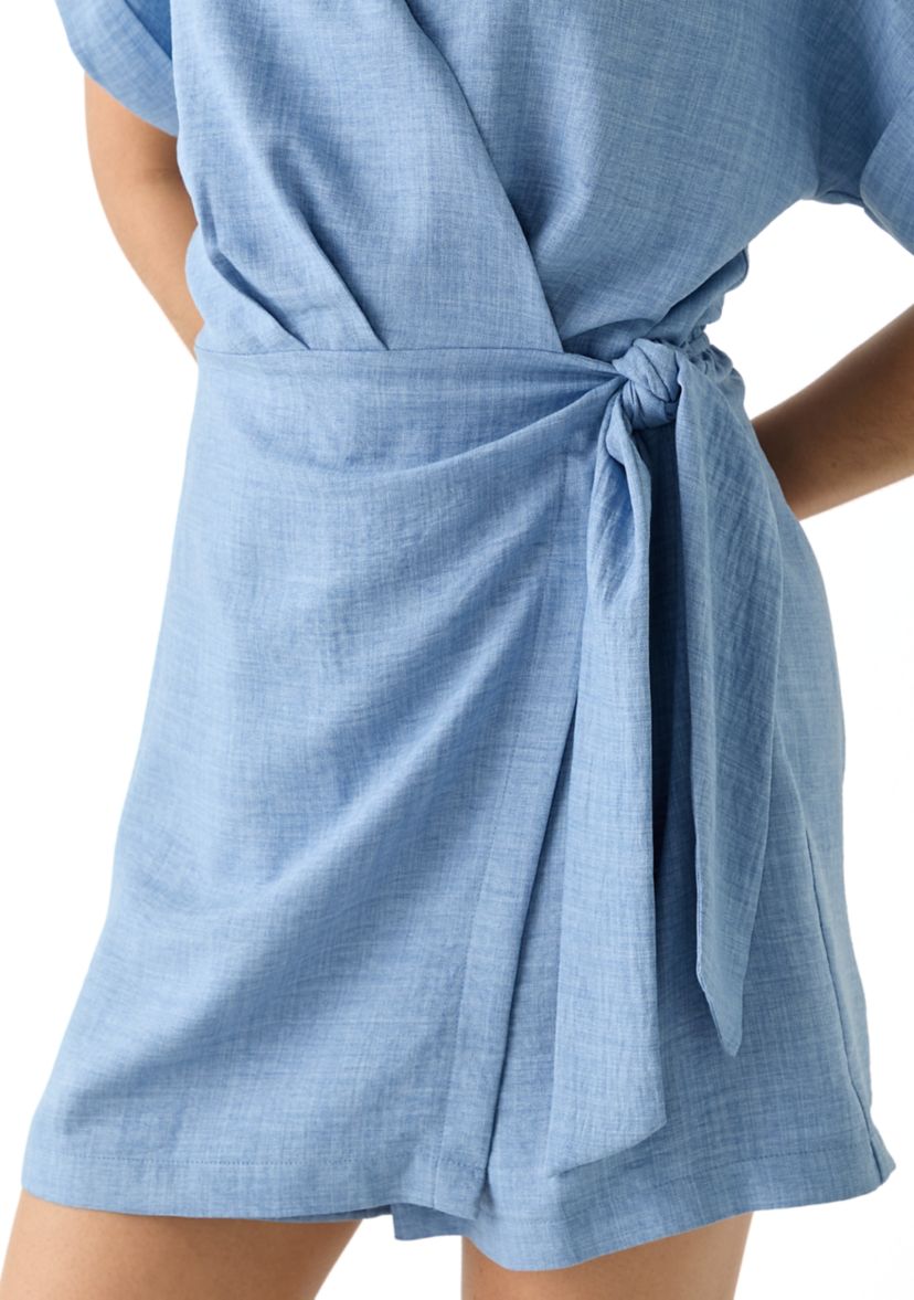 Womens Short Sleeve Collared Wrap Romper 