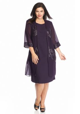 Maya Brooke Plus Size Elongated Jacket Dress with Sequin - Belk.