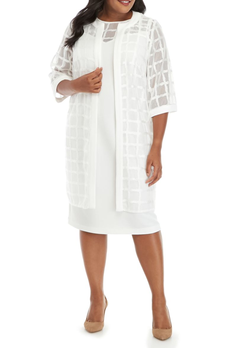 Plus Size Textured Window Pane Topper Jacket Dress