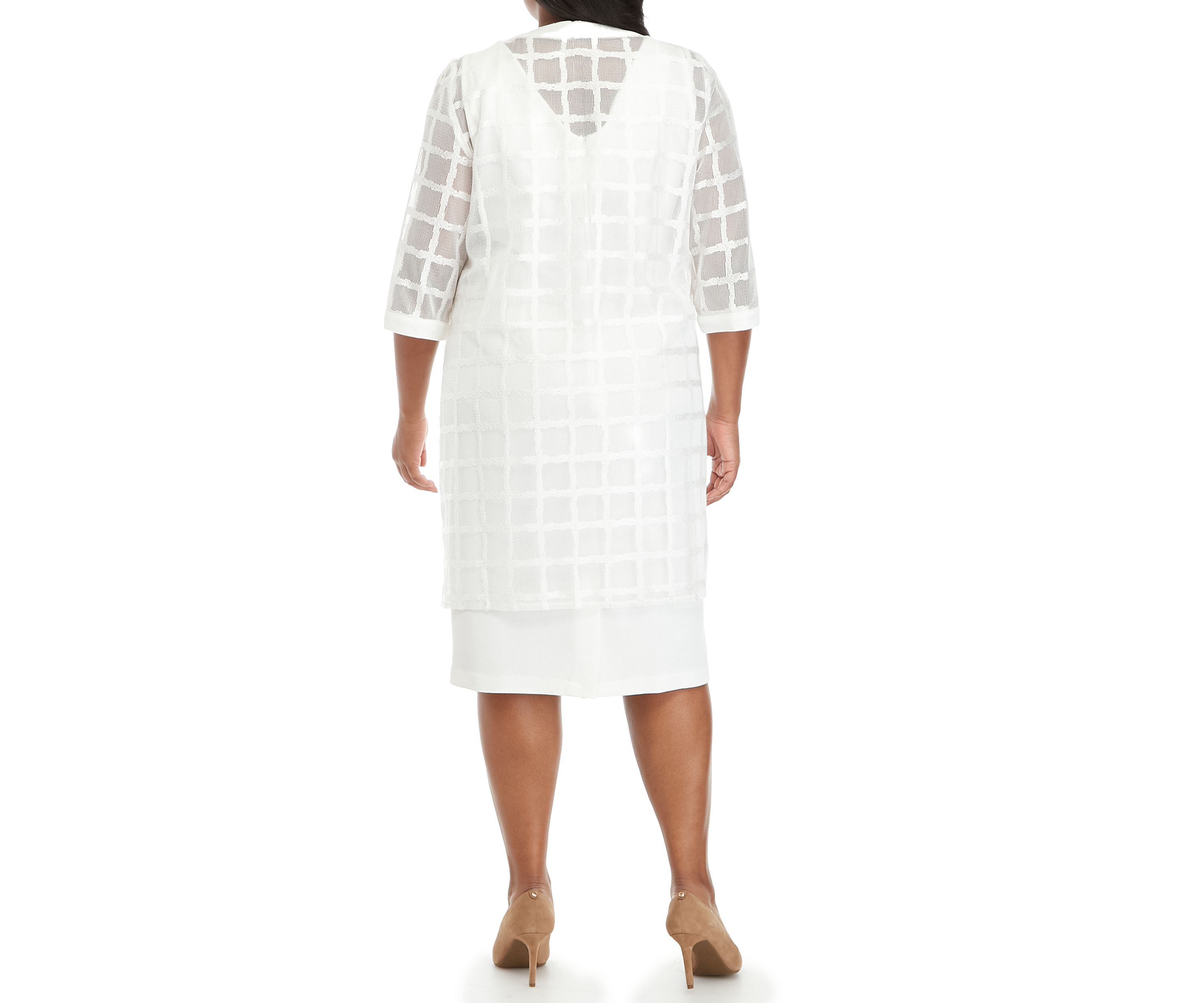 Plus Size Textured Window Pane Topper Jacket Dress