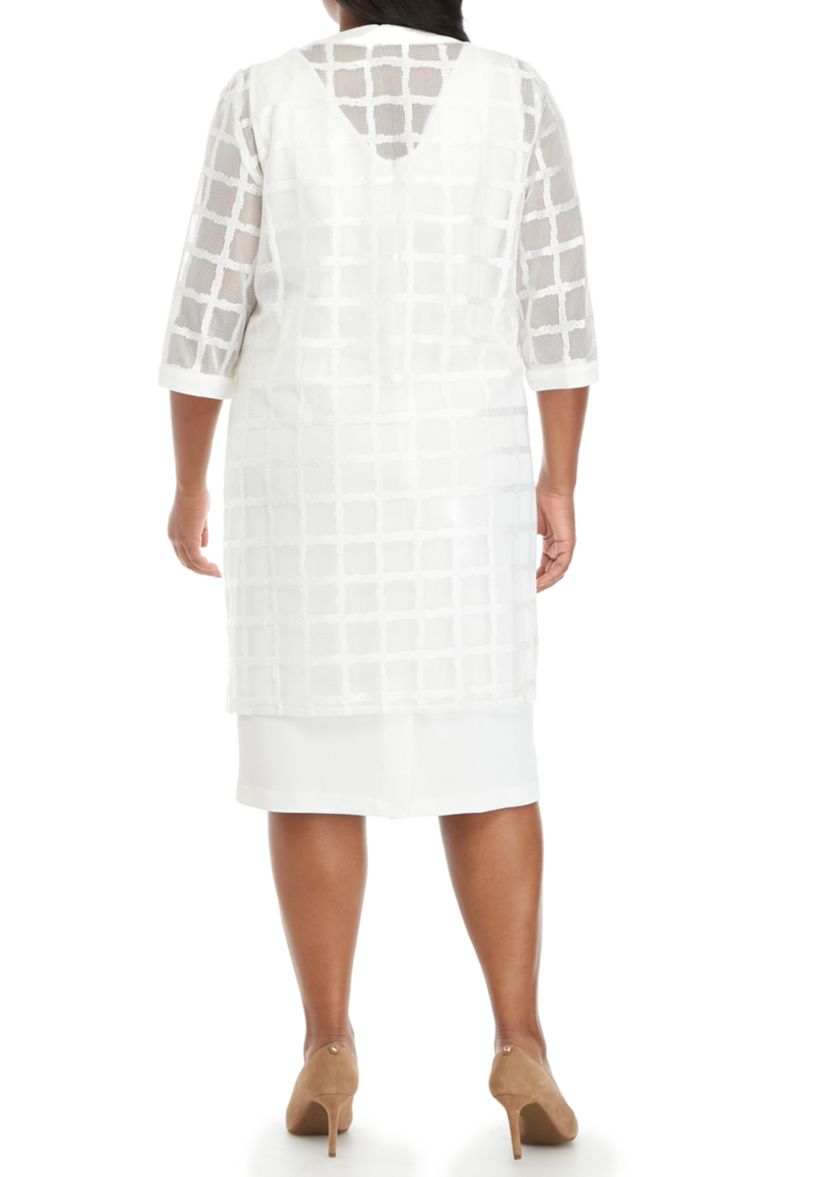 Plus Size Textured Window Pane Topper Jacket Dress