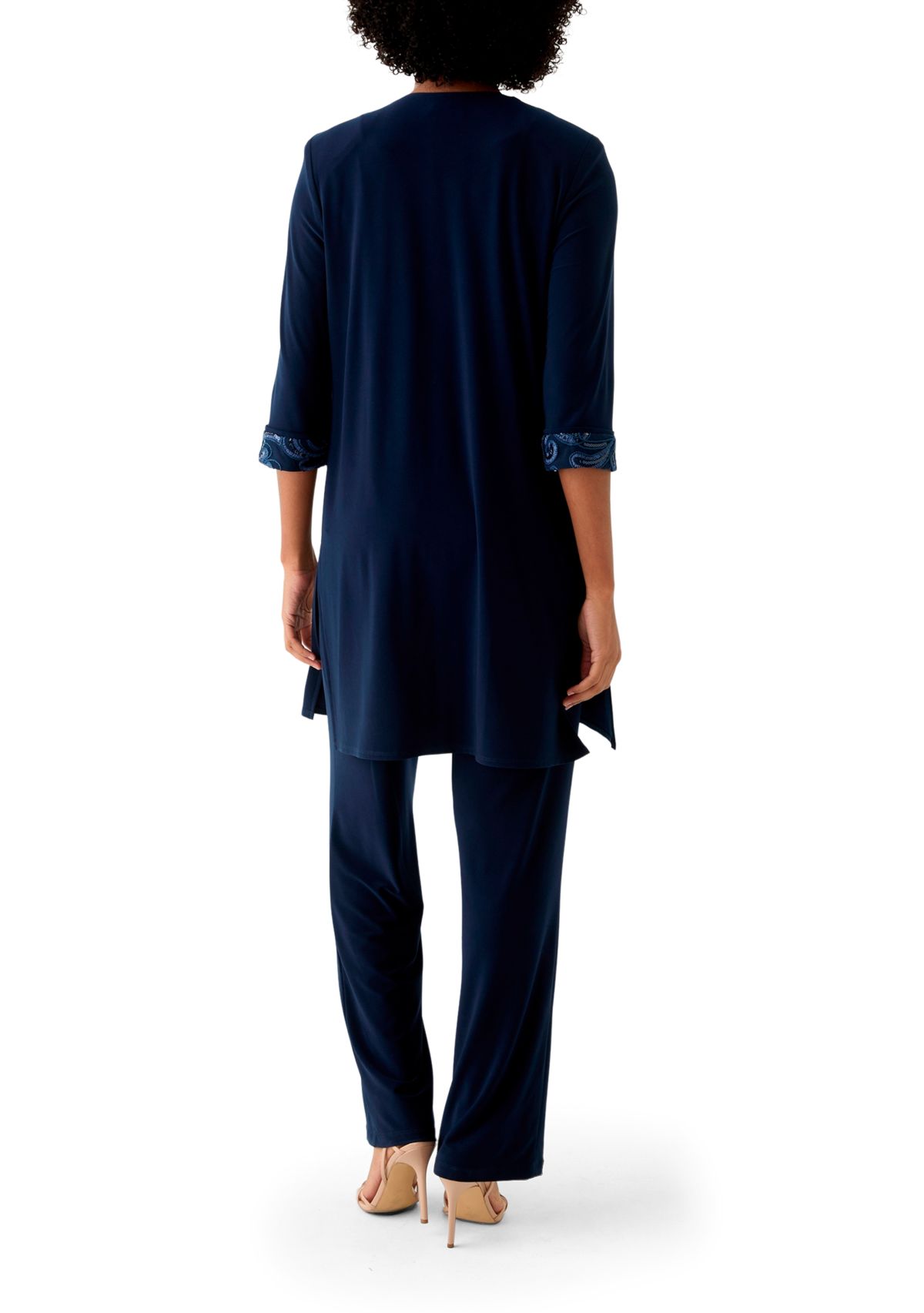 Womens 3 Piece Pant Set with Embroidered Trim