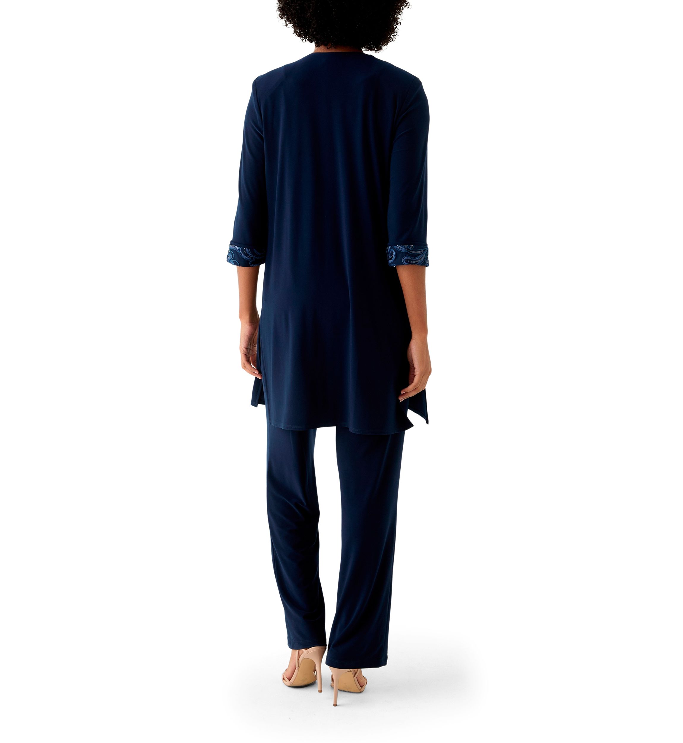 Womens 3 Piece Pant Set with Embroidered Trim