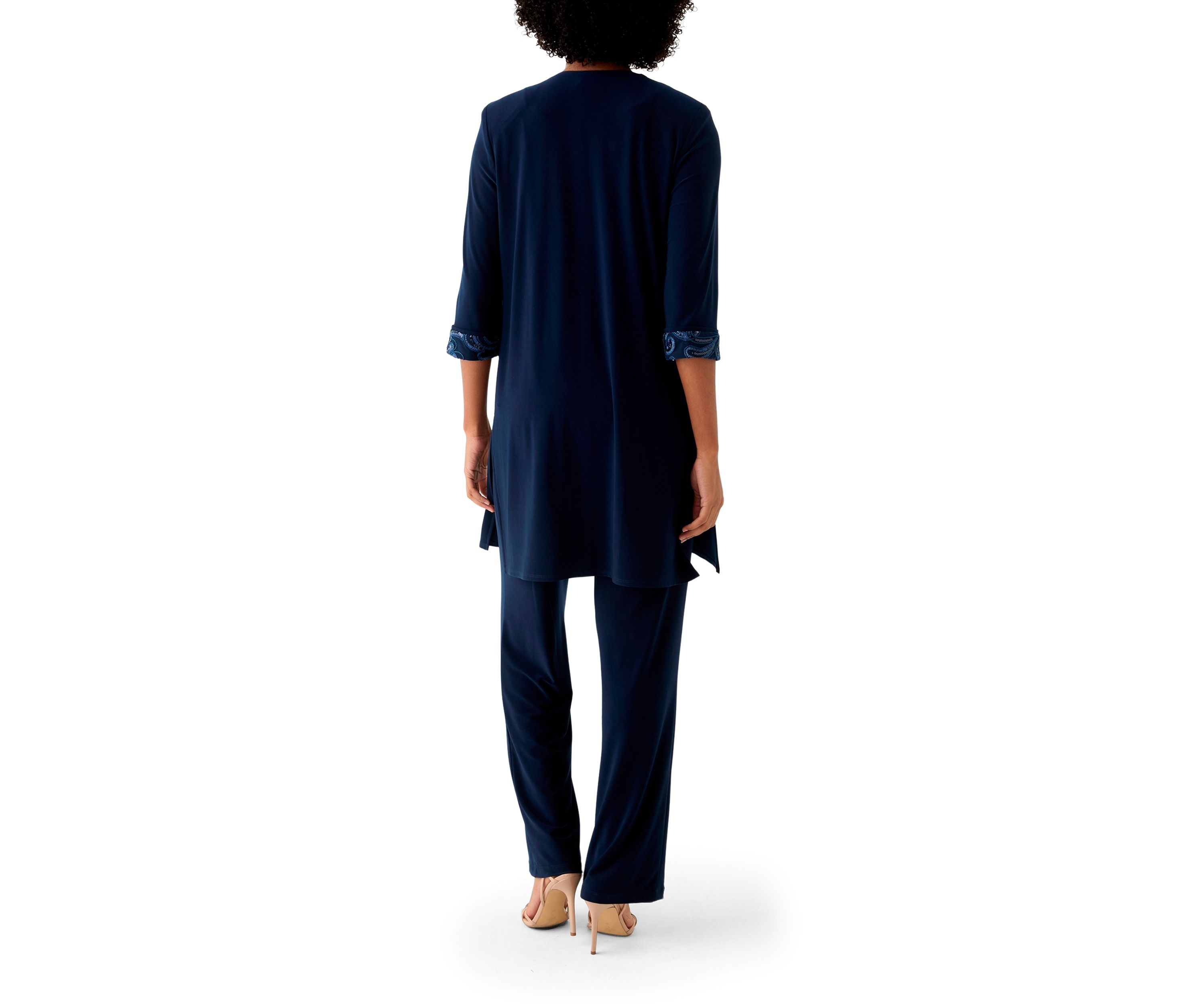 Womens 3 Piece Pant Set with Embroidered Trim