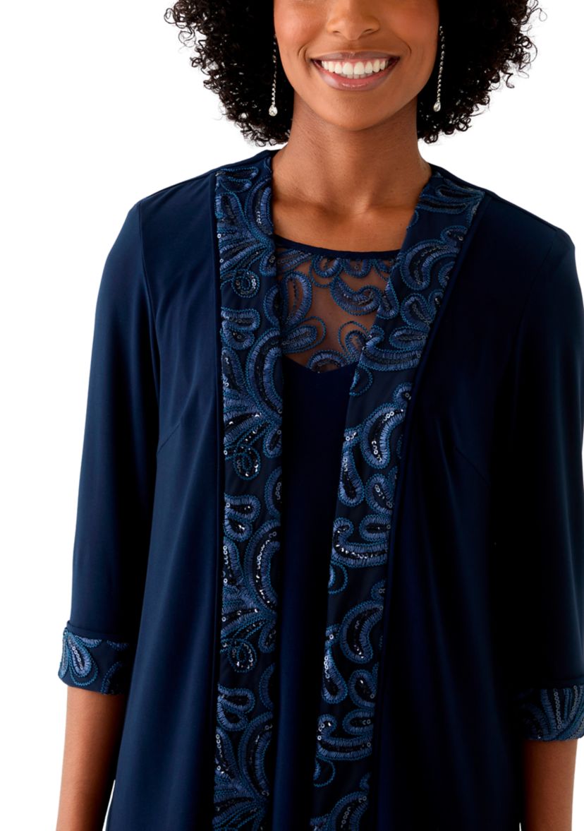 Womens 3 Piece Pant Set with Embroidered Trim