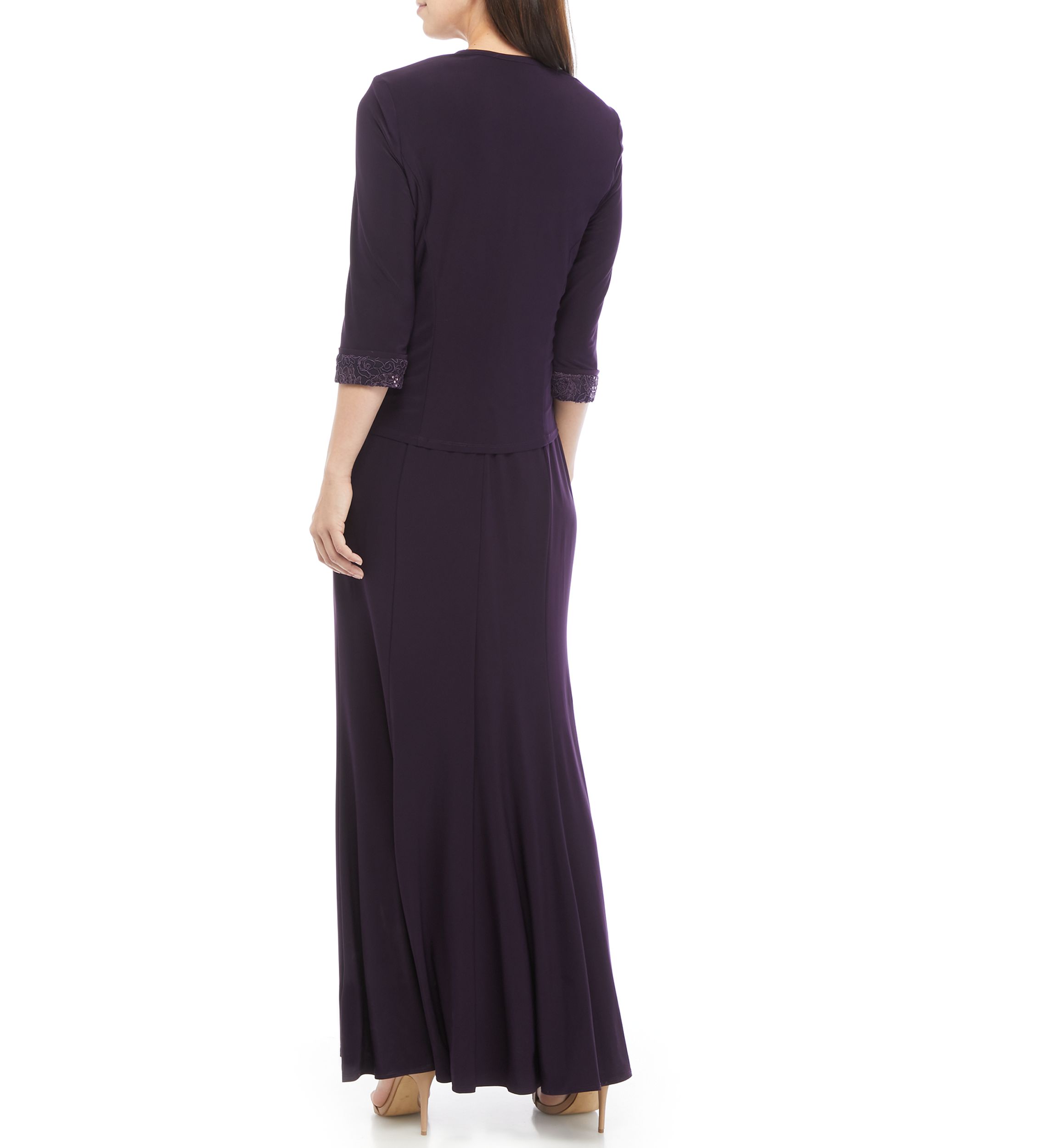 Womens 2 Piece Long Jacket Dress with Embroidered Bodice 
